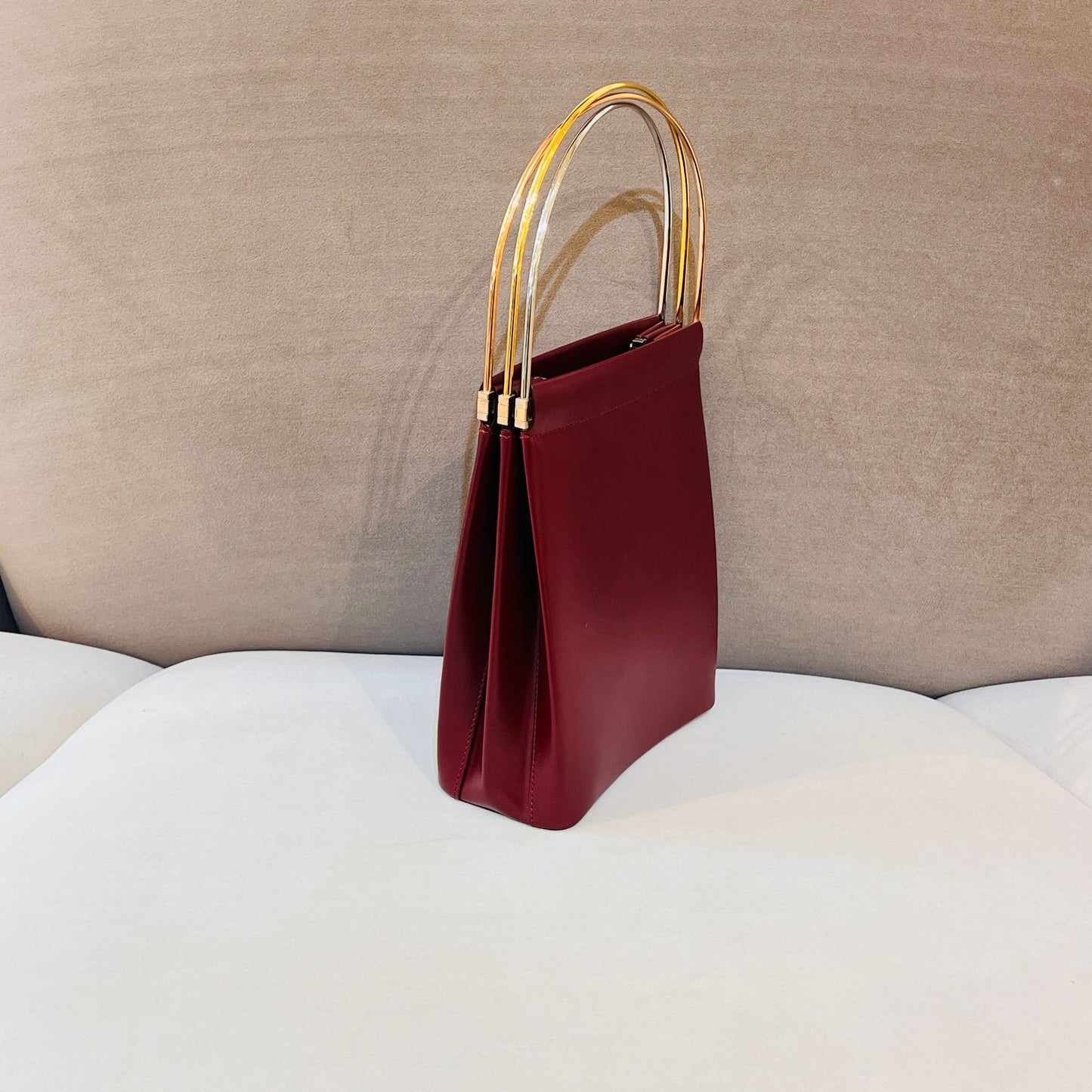 Cartier Vintage Trinity Bordeaux Leather Gold Handle Handbag