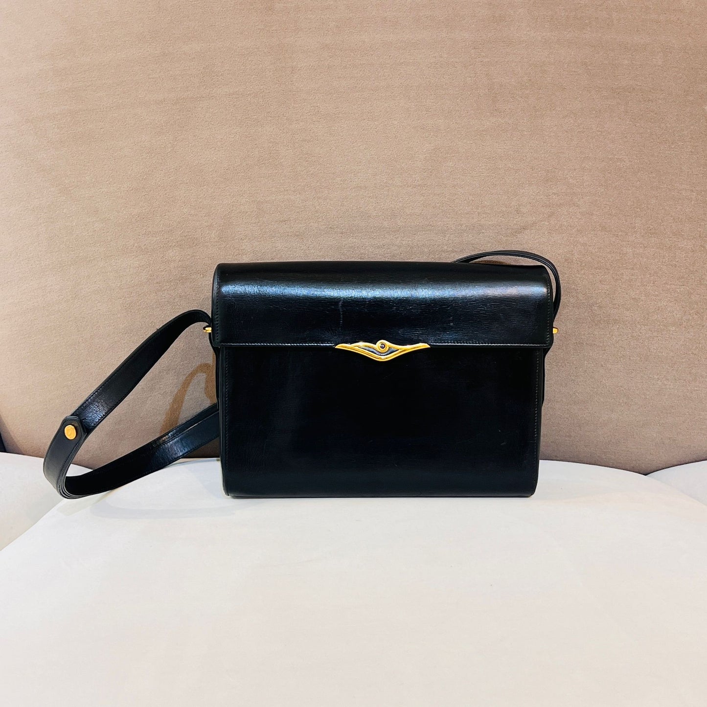 Cartier Vintage Black Leather Sapphire Line Shoulder Bag