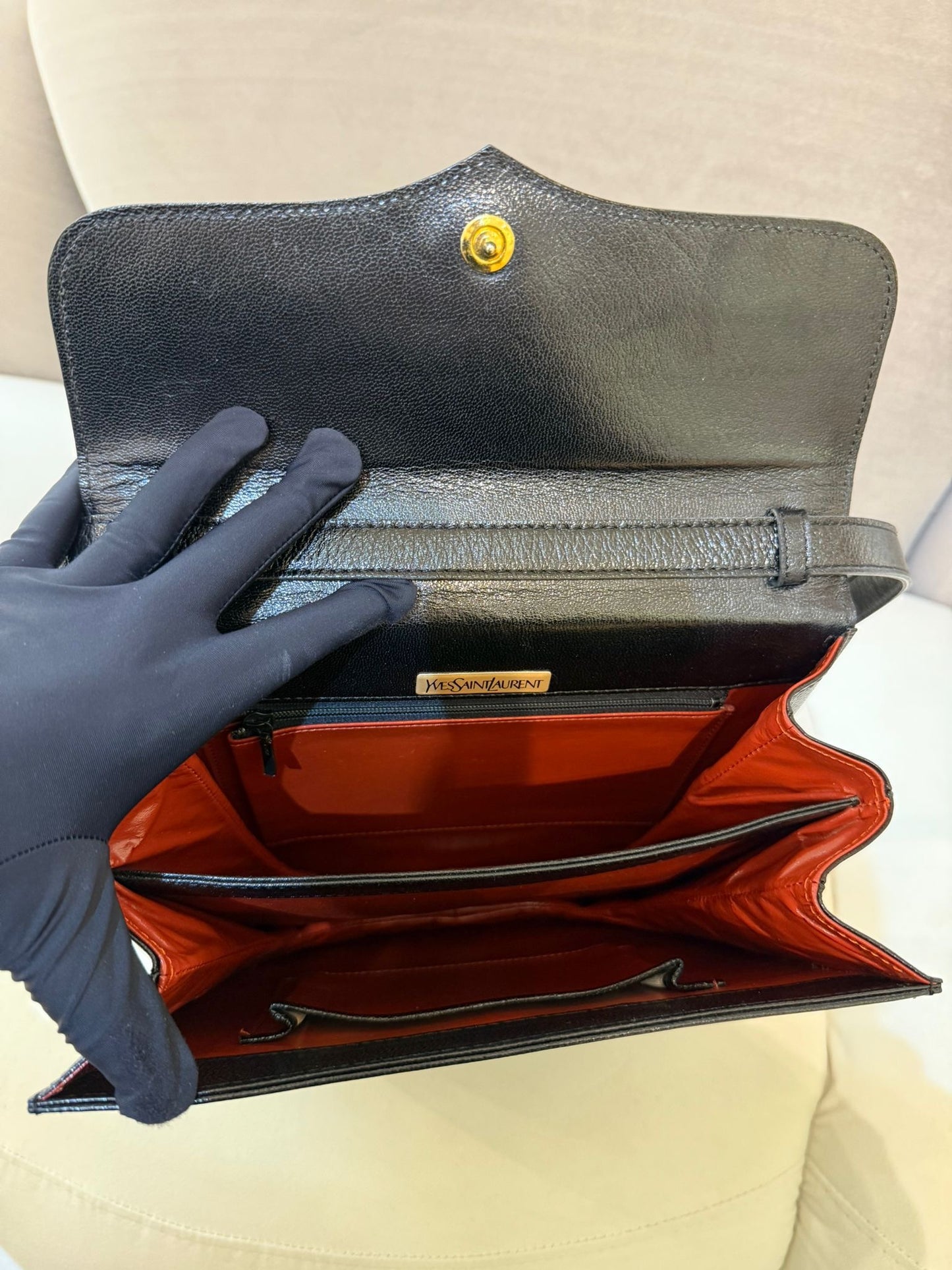 Yves Saint Laurent Vintage Black Leather Flap Shoulder Bag