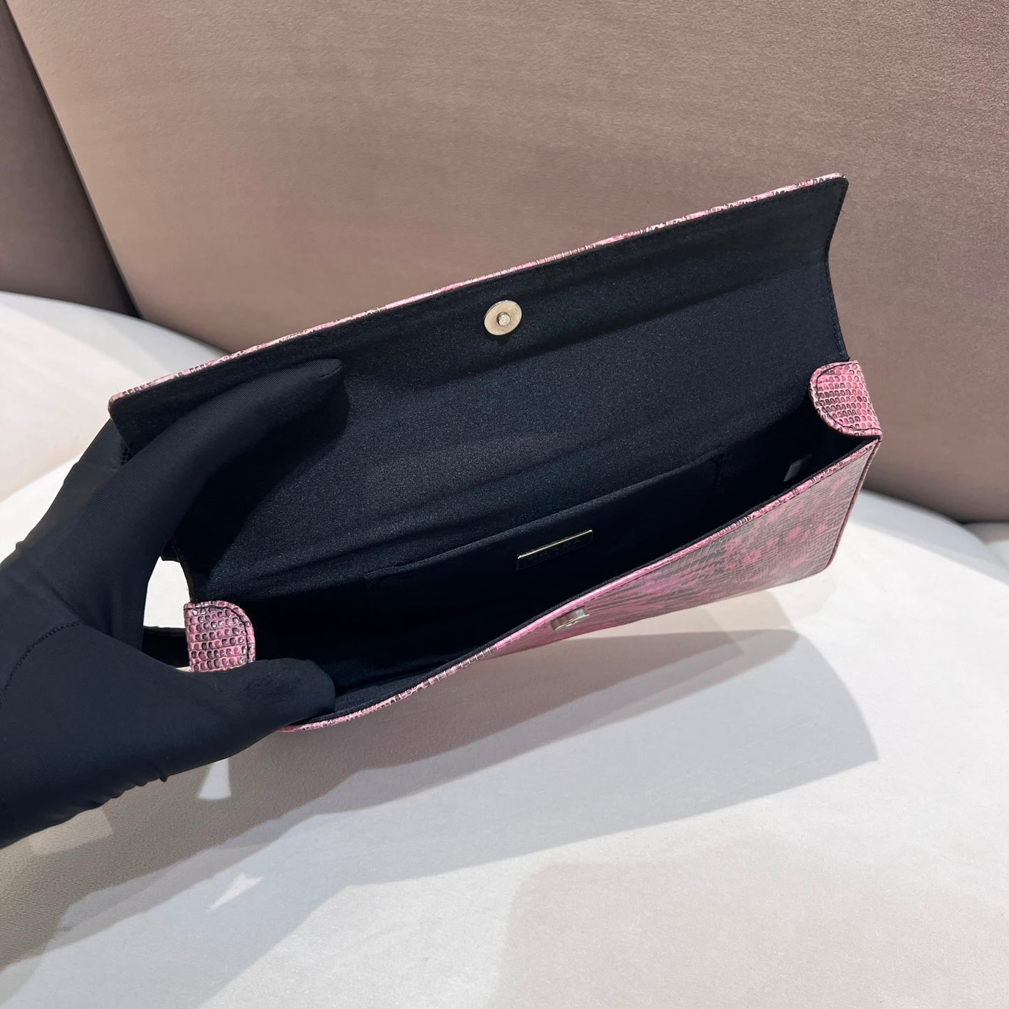 Prada Vintage Pink Lizard-Textured Leather Clutch Pouch
