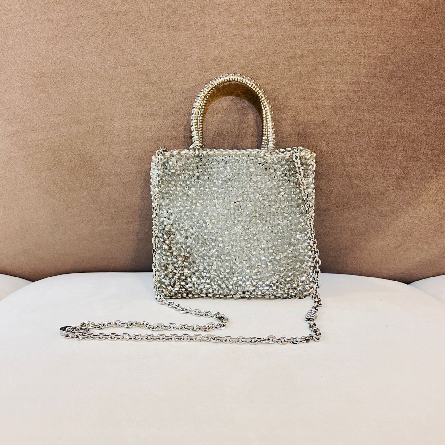 Anteprima Mini Square Wire 2-Way Chain Silver Handbag