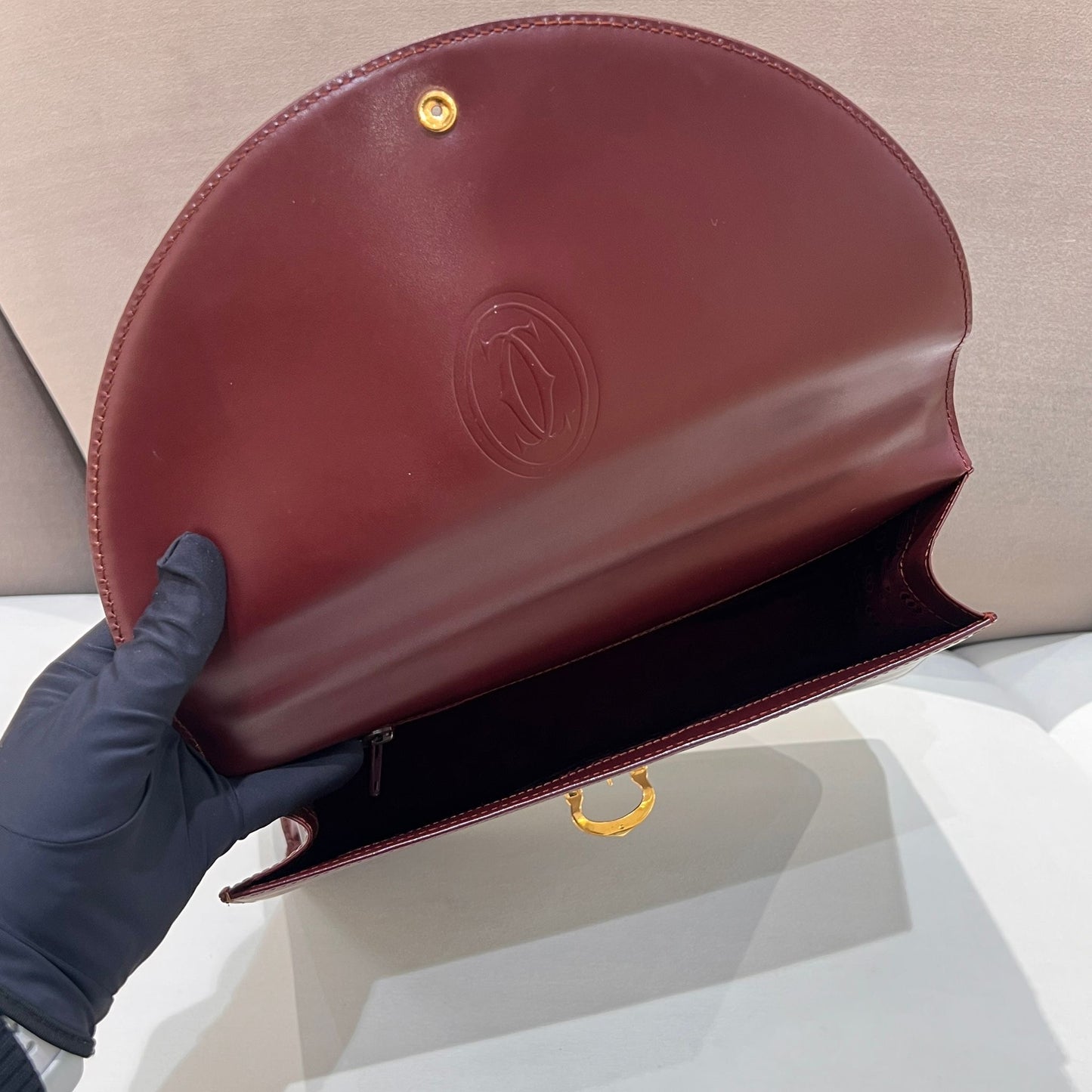 Cartier Vintage Must De Cartier Bordeaux Leather Top Handle Bag