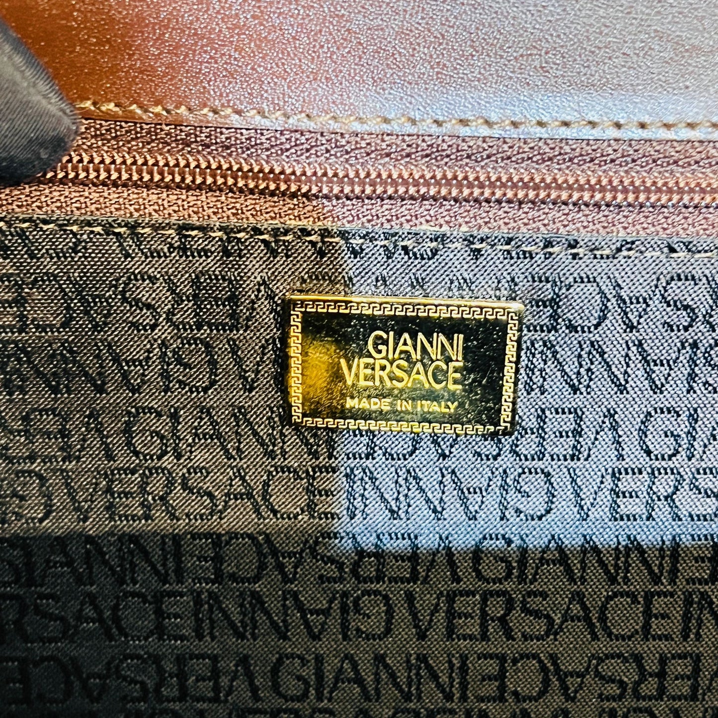 Versace Vintage Medusa Leather 2-Way Handbag In Deep Brown