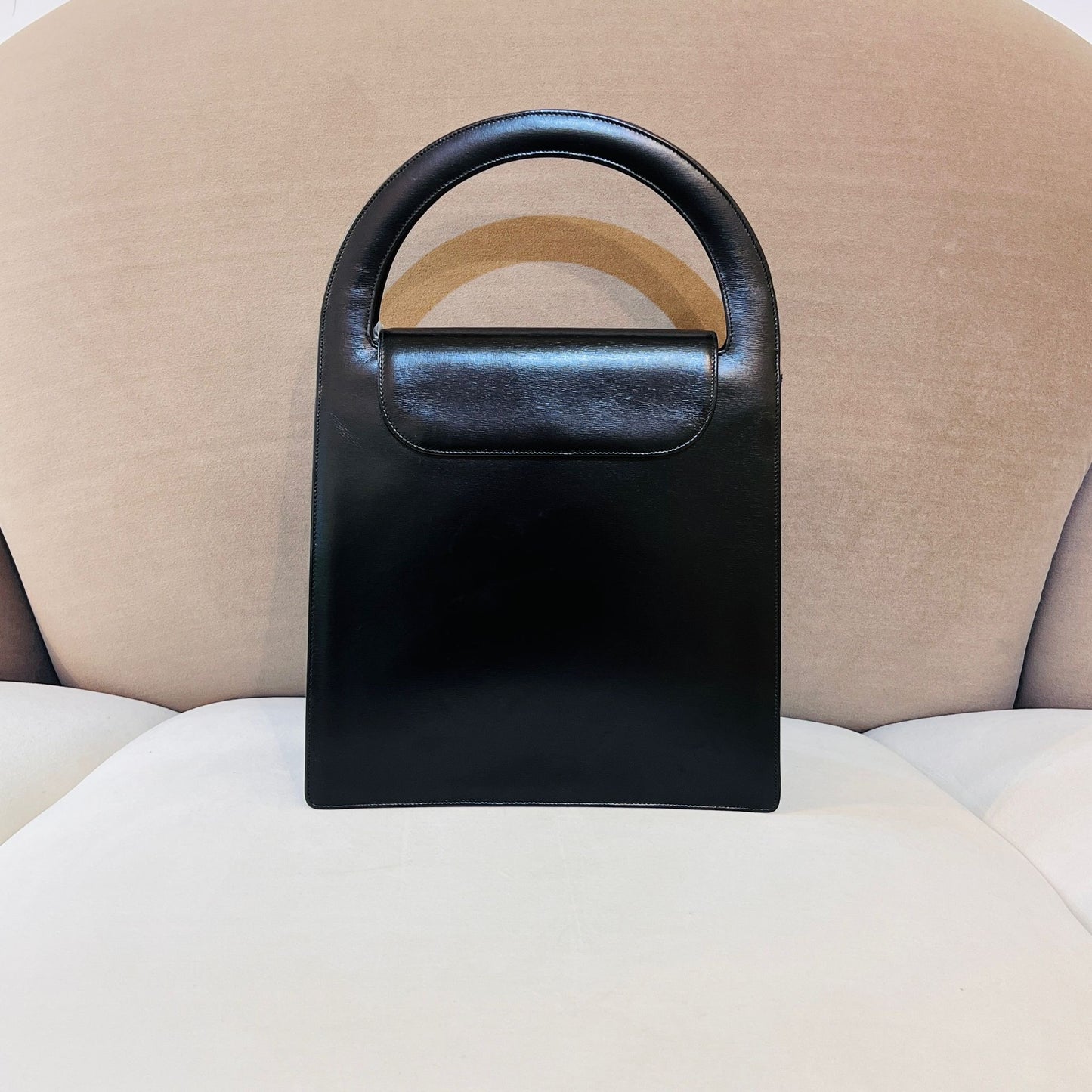 Christian Dior Vintage Black Smooth Leather Gold Logo Top Handle Bag