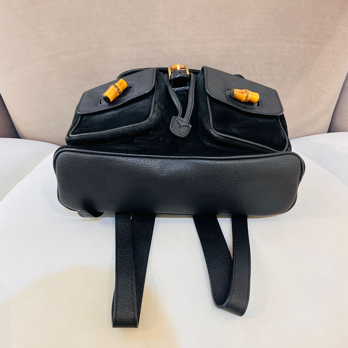 Gucci Vintage Bamboo Backpack Black Suede Leather
