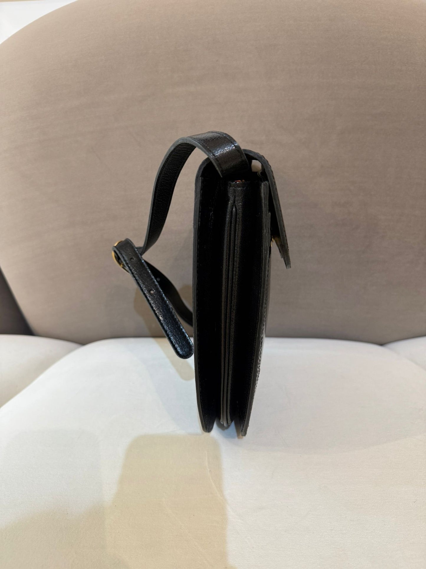 Yves Saint Laurent Vintage Black Leather Flap Shoulder Bag