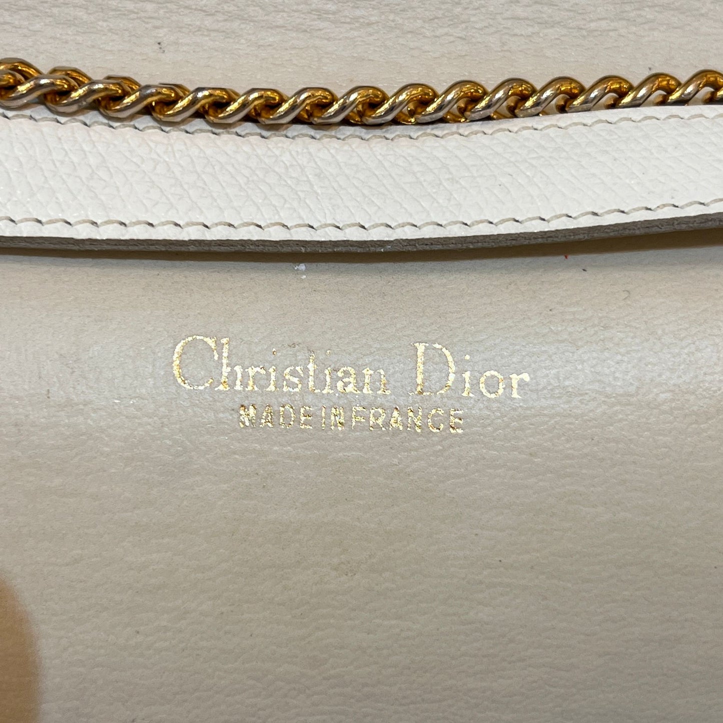 Christian Dior Vintage Honeycomb White Leather Gold Chain Shoulder Bag