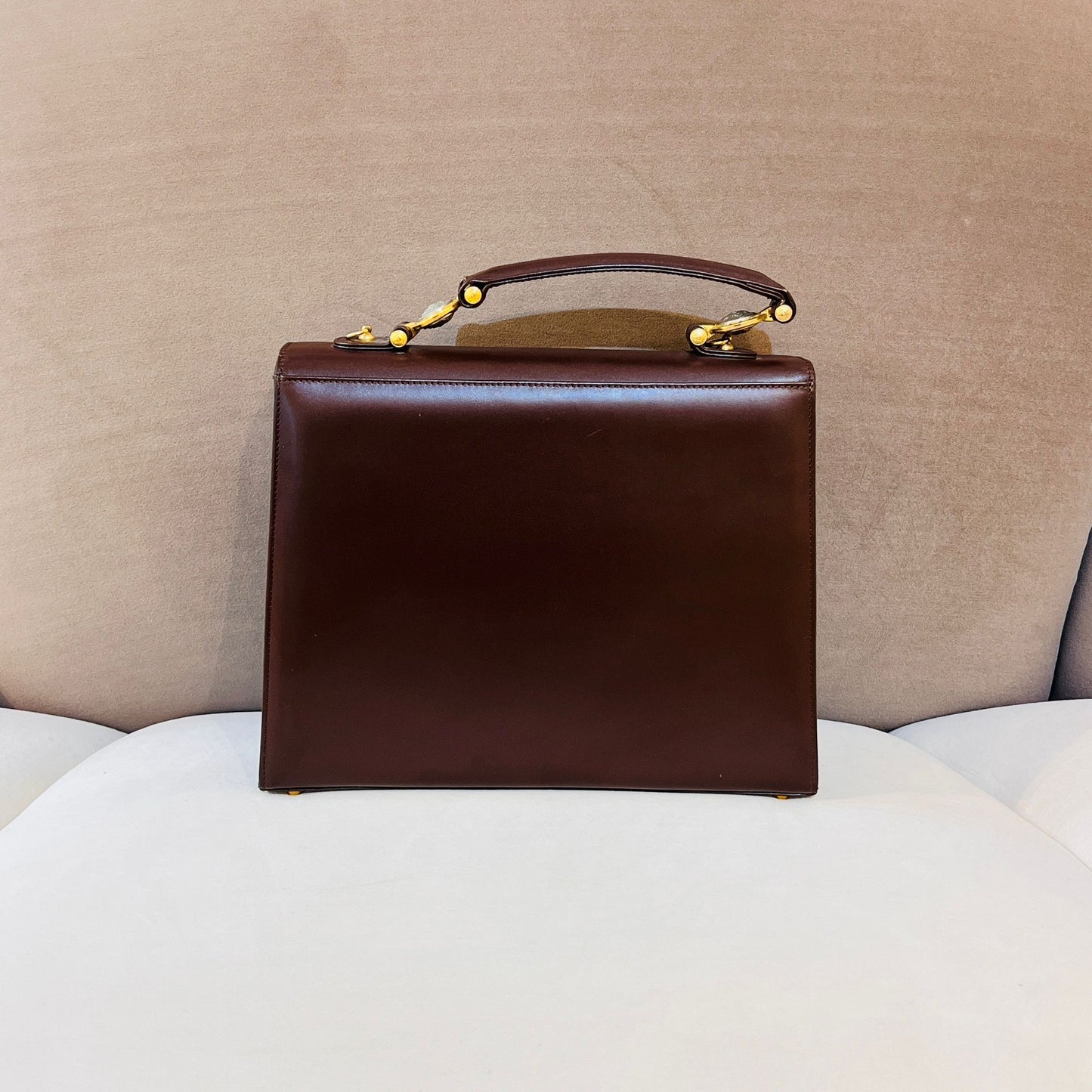 Versace Vintage Medusa Leather 2-Way Handbag In Deep Brown