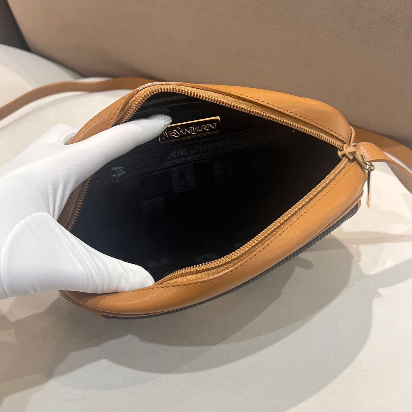 Yves Saint Laurent Vintage Textured Leather Navy Oval Crossbody Shoulder Bag