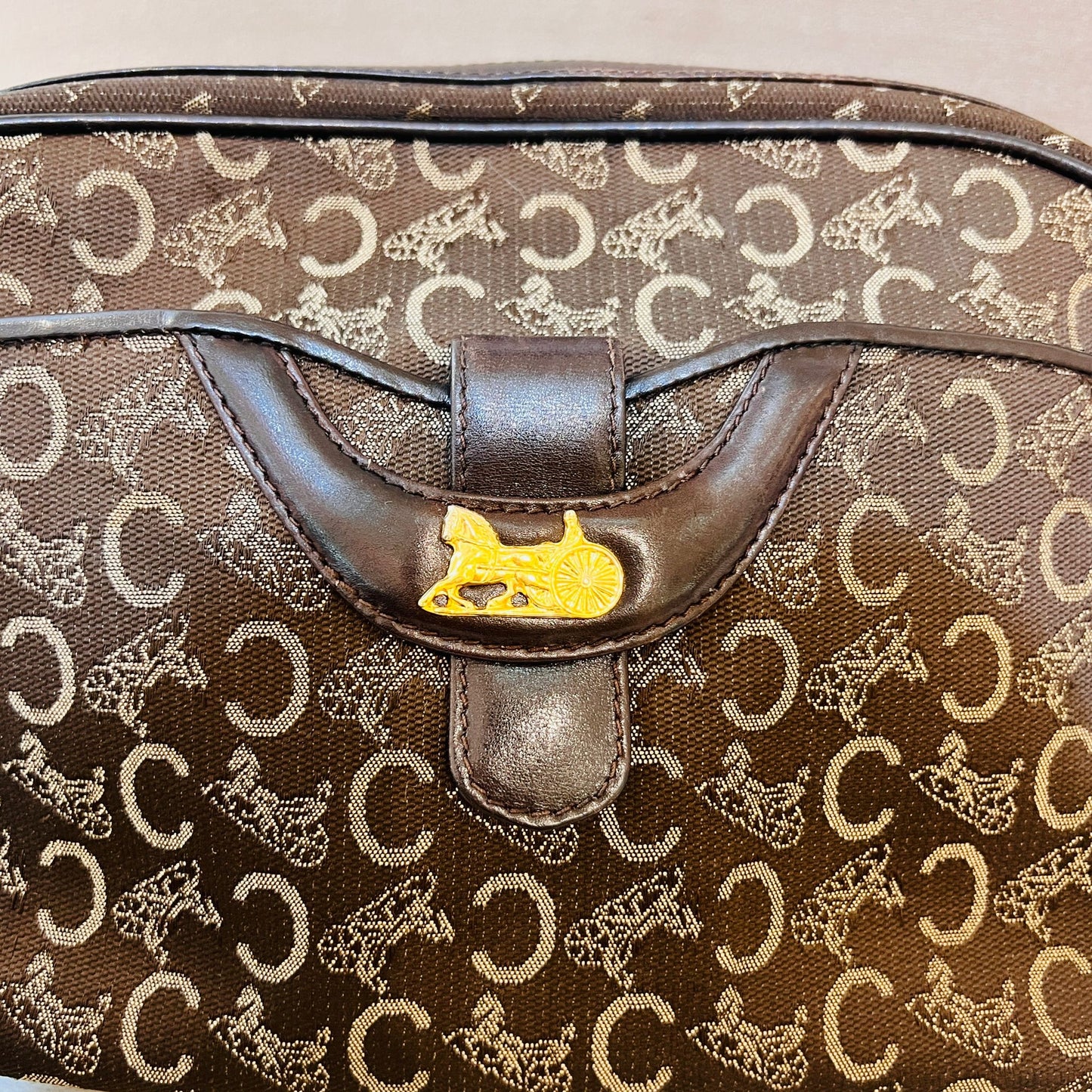 Celine Vintage Macadam Horse Carriage Canvas Leather Shoulder Bag