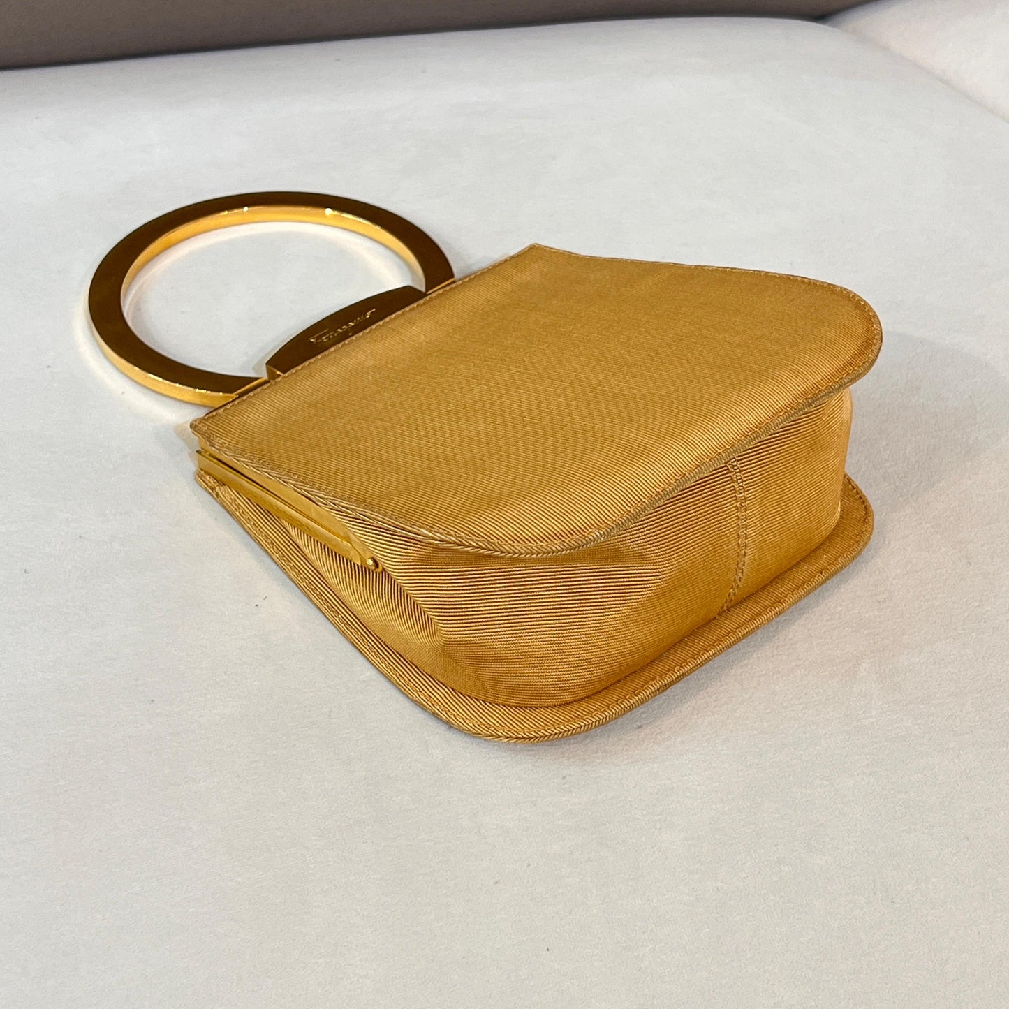 Ferragamo Vintage Gancini Gold Satin Top Handle Bag