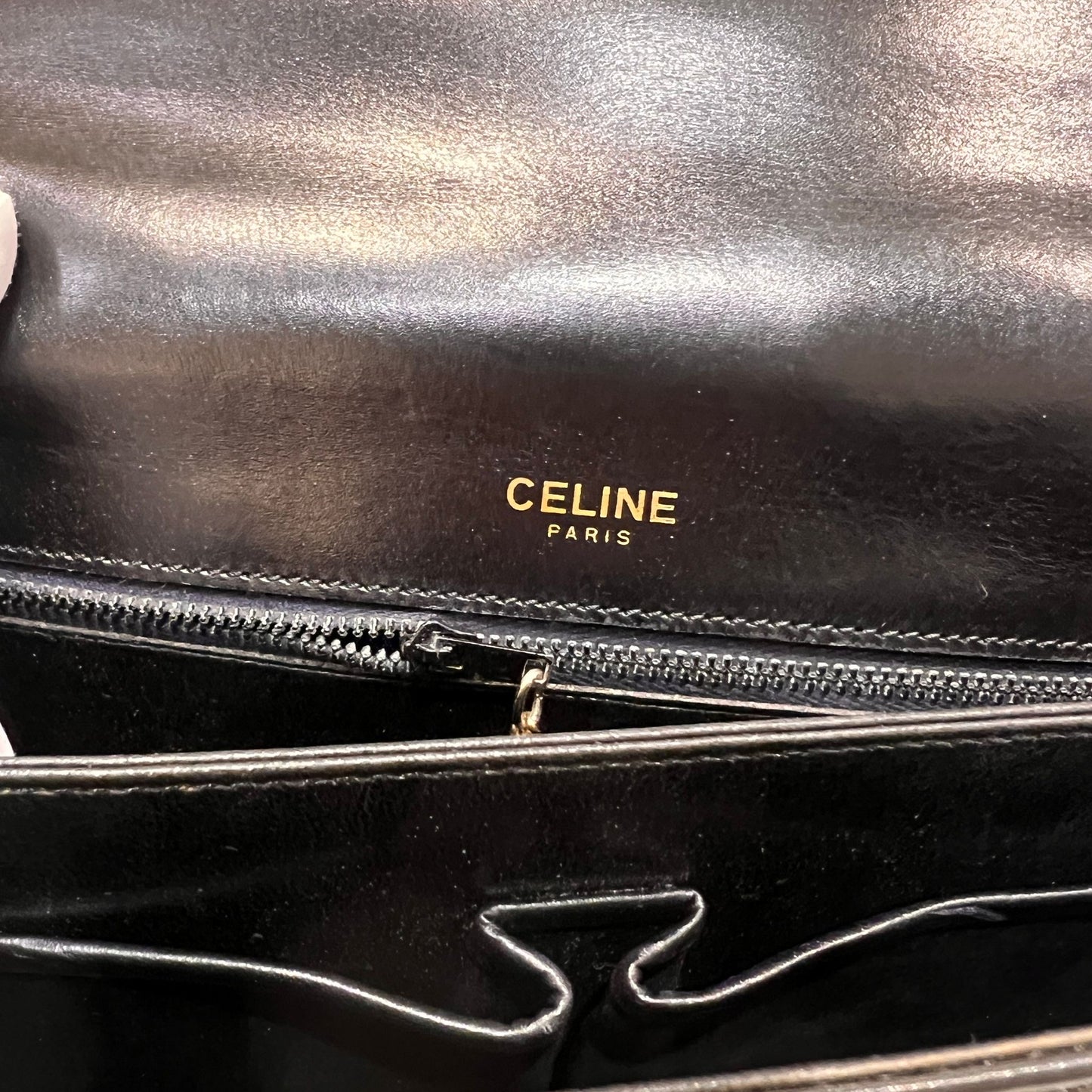 Celine Vintage Black Leather Turn Lock Shoulder Bag