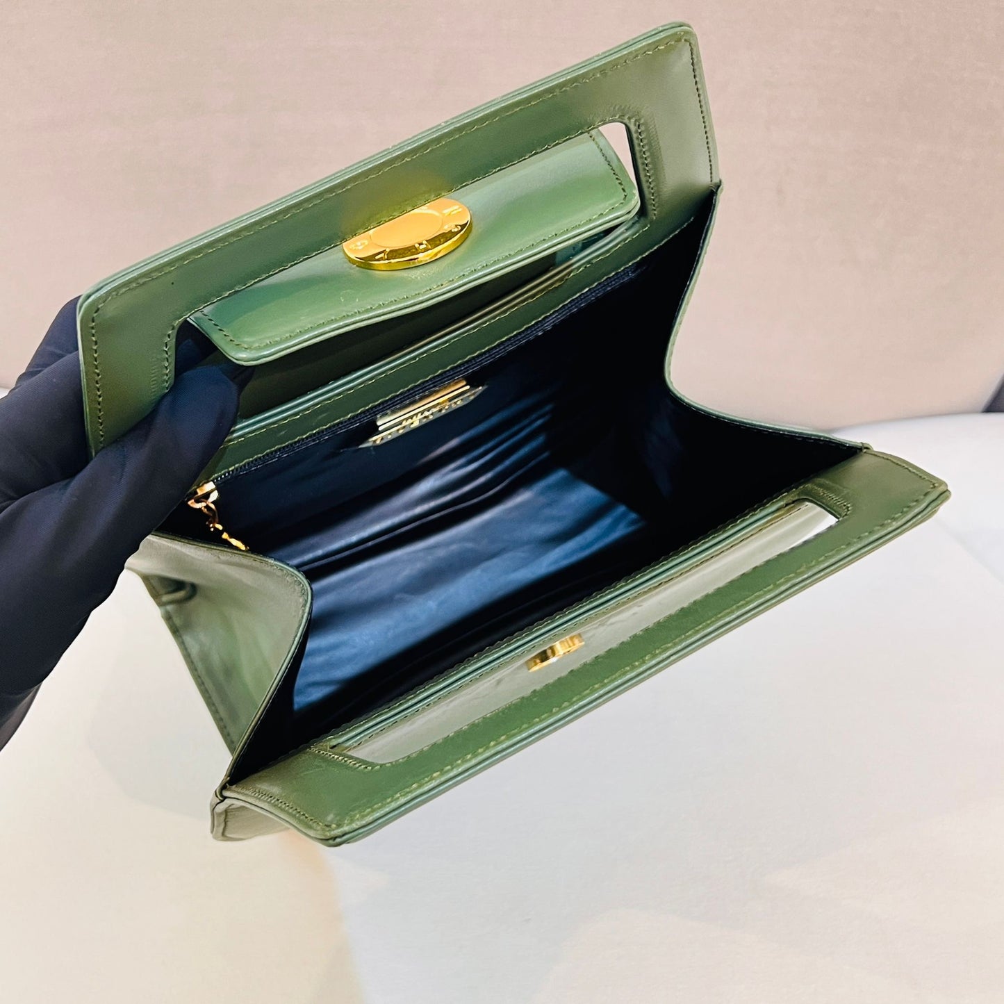 Givenchy Vintage Structured Green Leather Handbag With Medallion Clasp