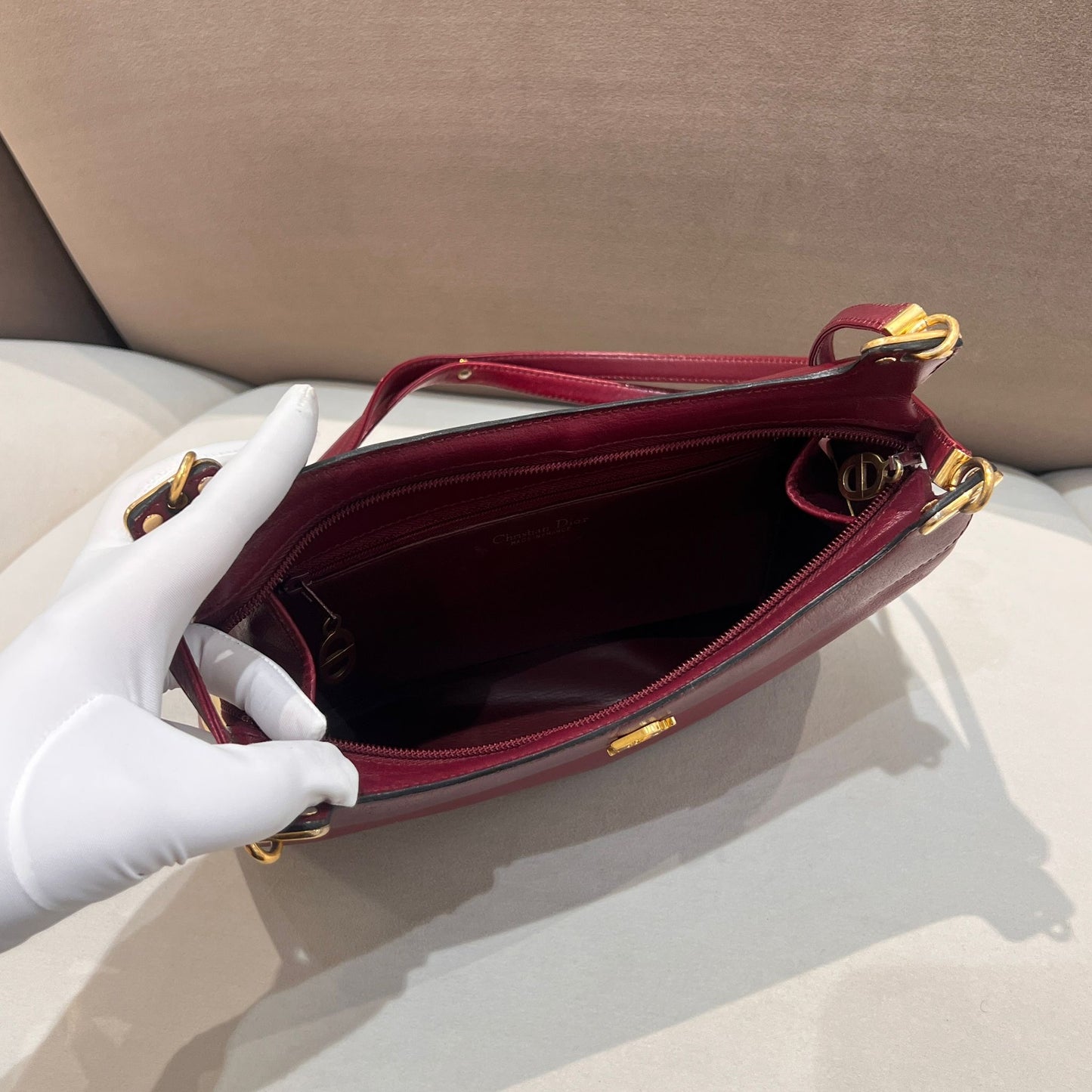 Christian Dior Vintage Burgundy Calfskin Cd Shoulder Bag