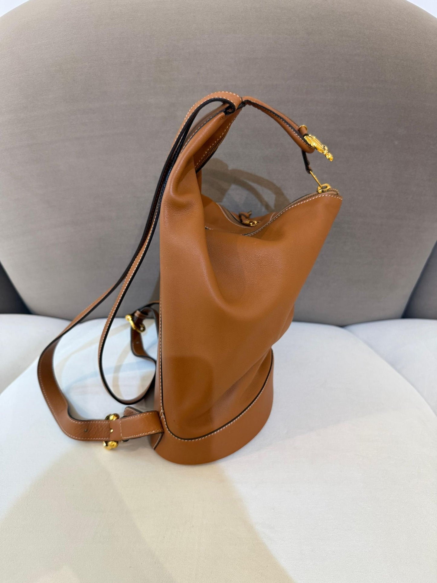 Loewe Vintage Tan Leather Backpack With Pouch