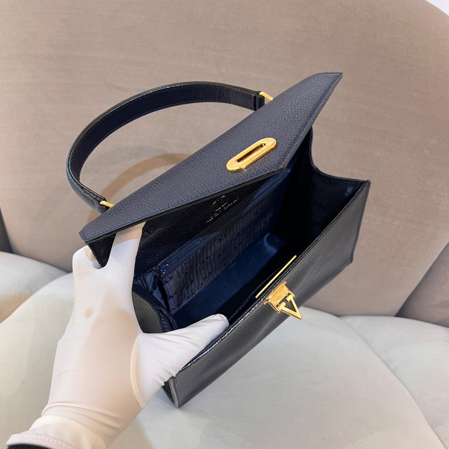 Valentino Garavani Vintage Navy Leather Top Handle Bag