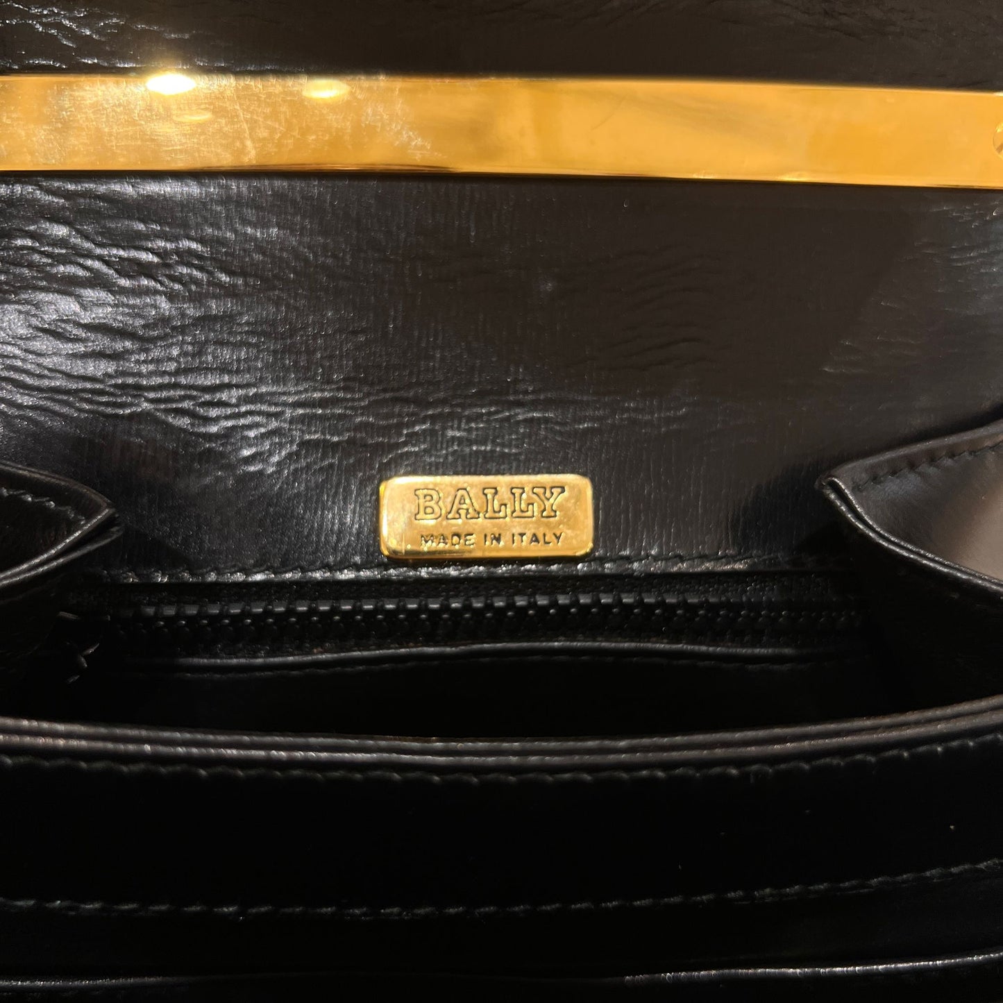 Bally Vintage Black Leather Hexagonal Top Handle Handbag