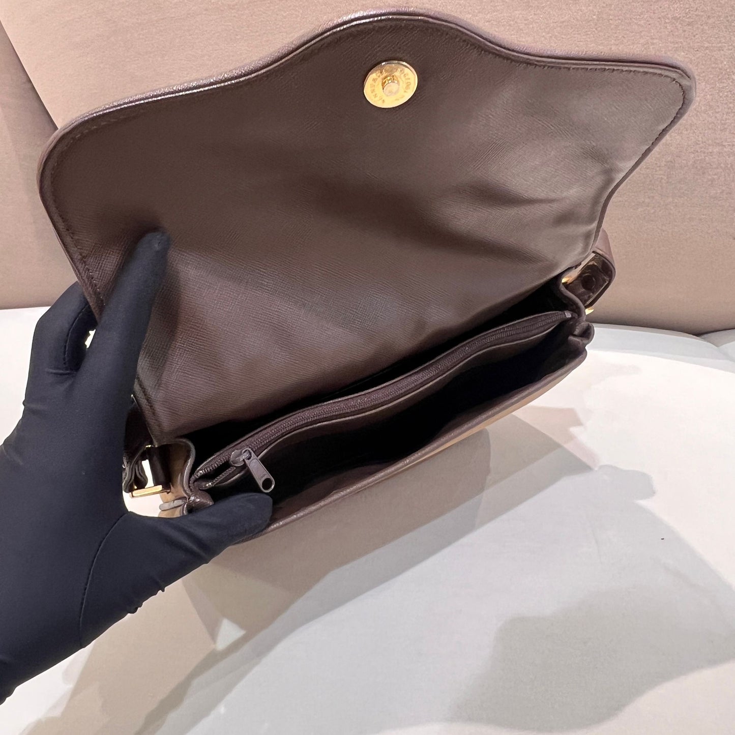 Burberry Vintage Check Canvas Brown Leather Shoulder Bag