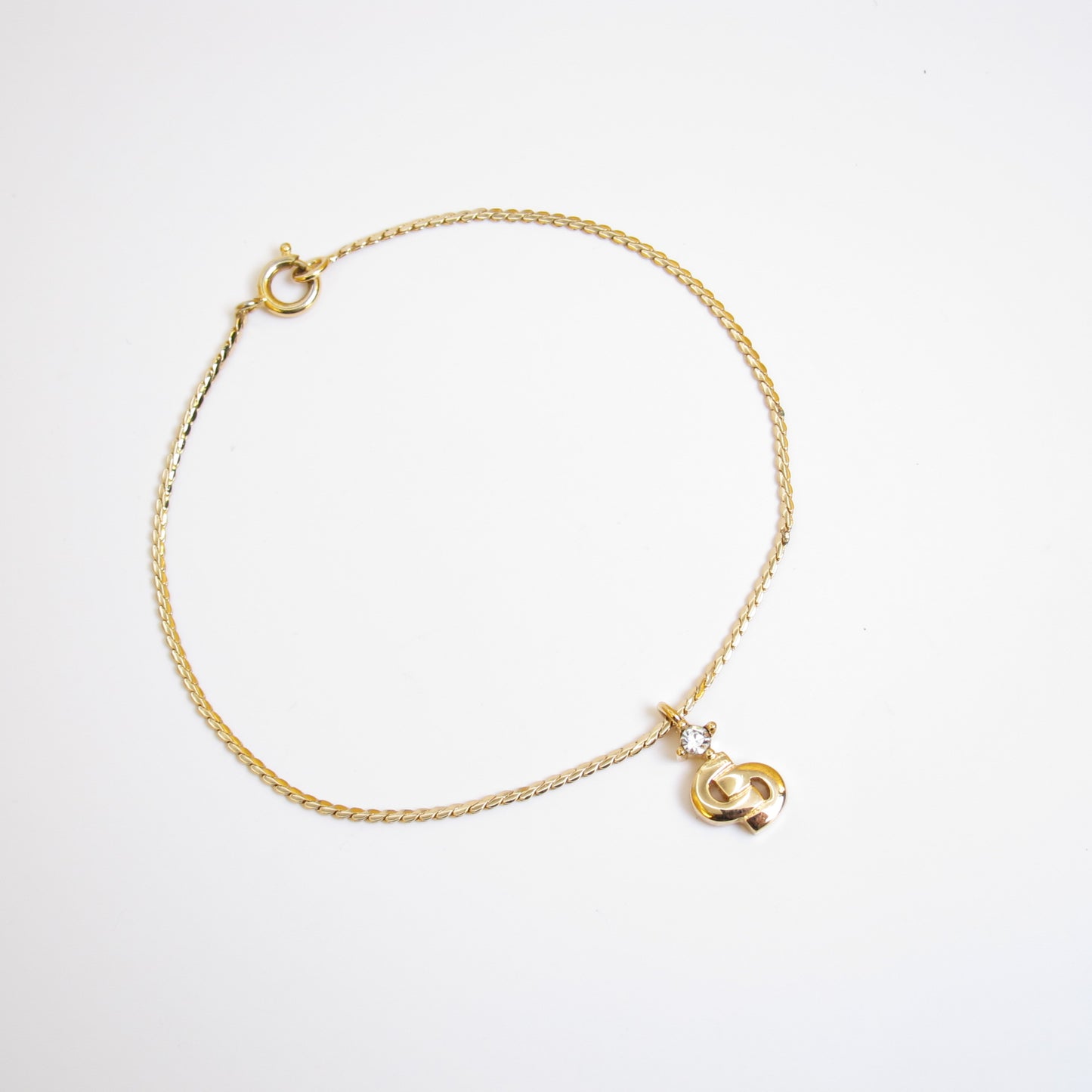 Christian Dior Vintage CD Logo and Rhinestone Golden Bracelet