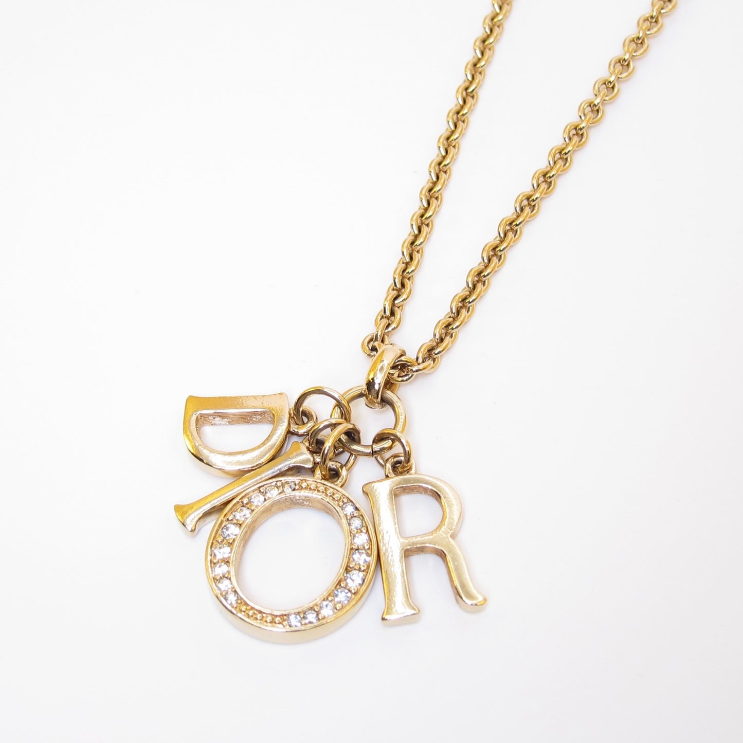 Christian Dior Vintage Dior Letter Charm with Rhinestone Golden Necklace