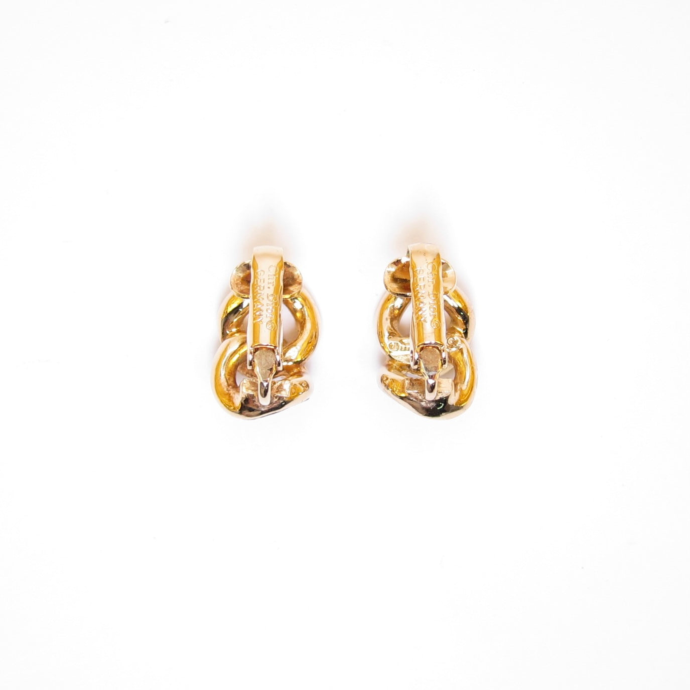 Christian Dior Vintage Link Black and Rhinestone Golden Clip-on Earrings