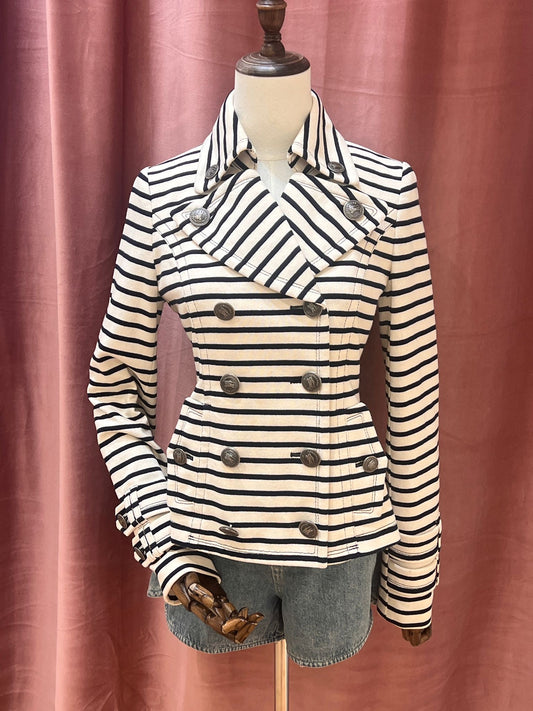 Burberry Blue Label Vintage Striped Double-Breasted Cotton Jacket