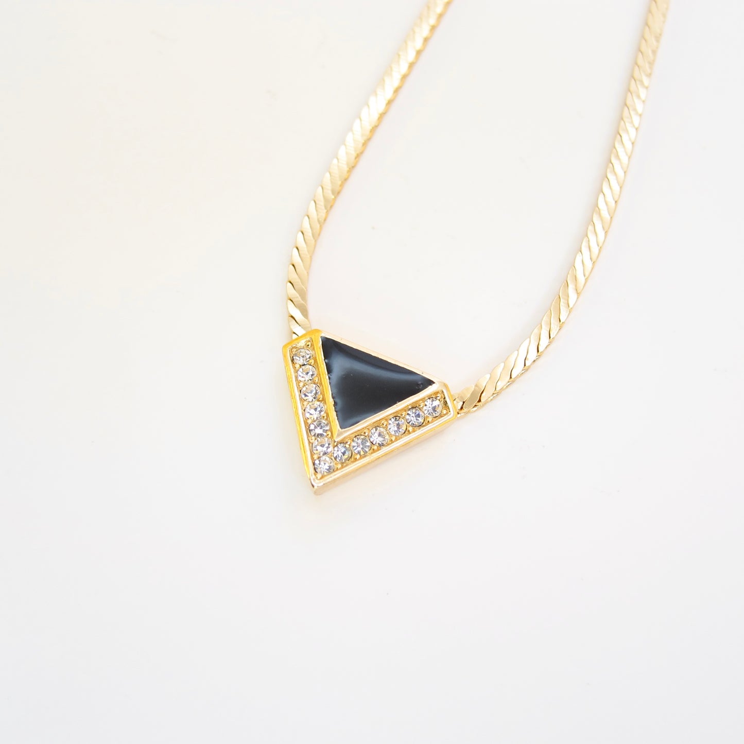 Christian Dior Vintage Triangle Black and Rhinestone Golden Necklace