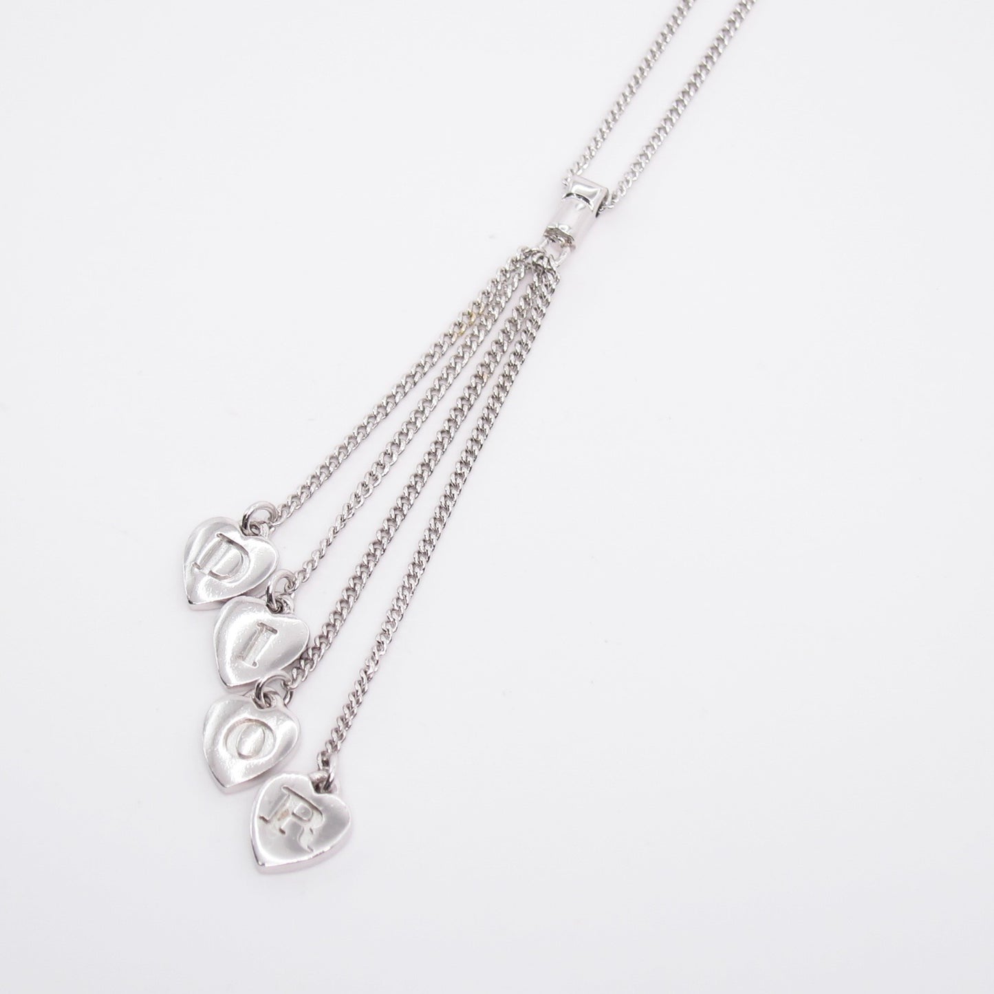 Christian Dior Vintage Heart Shaped Dior Letter Charm Tassel Silver Necklace