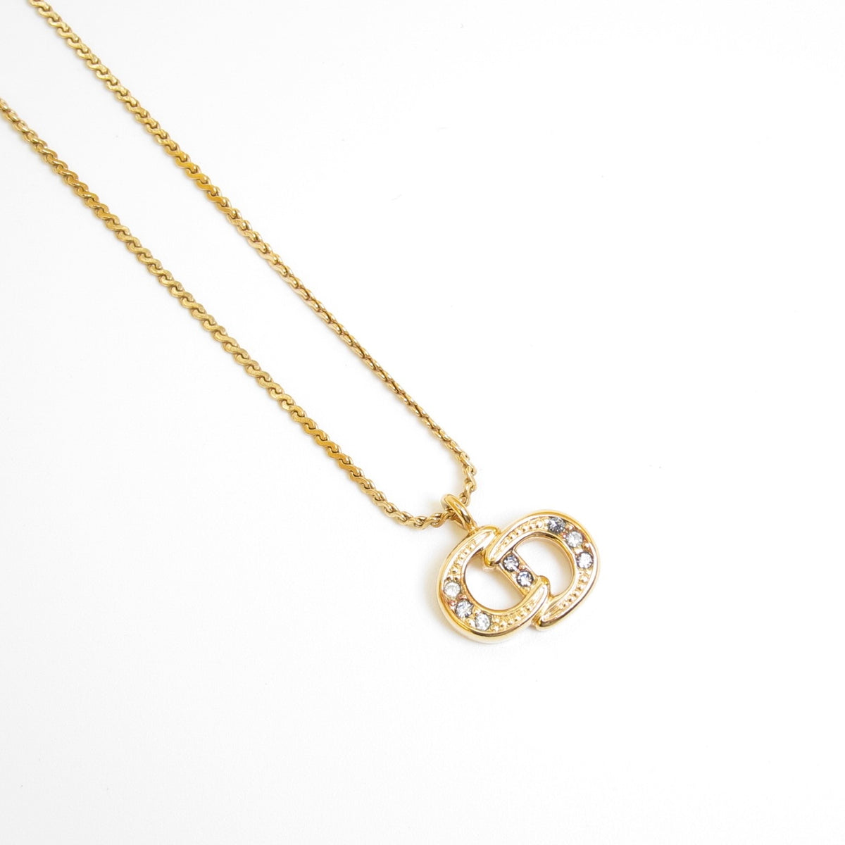 Christian Dior Vintage CD Logo with Rhinestone Gold-Tone Necklace