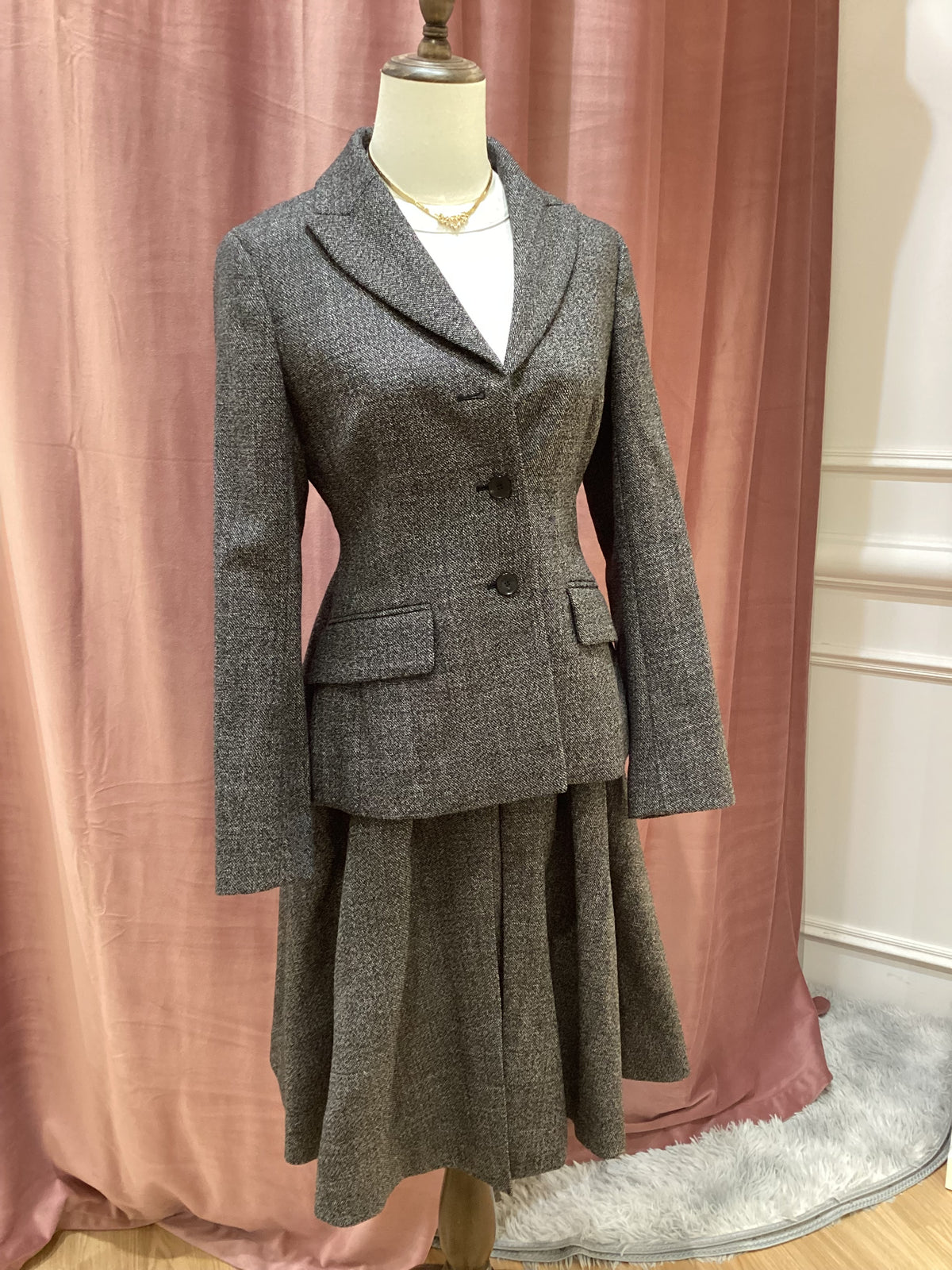 Christian Dior Vintage Gray Wool Coat and Skirt