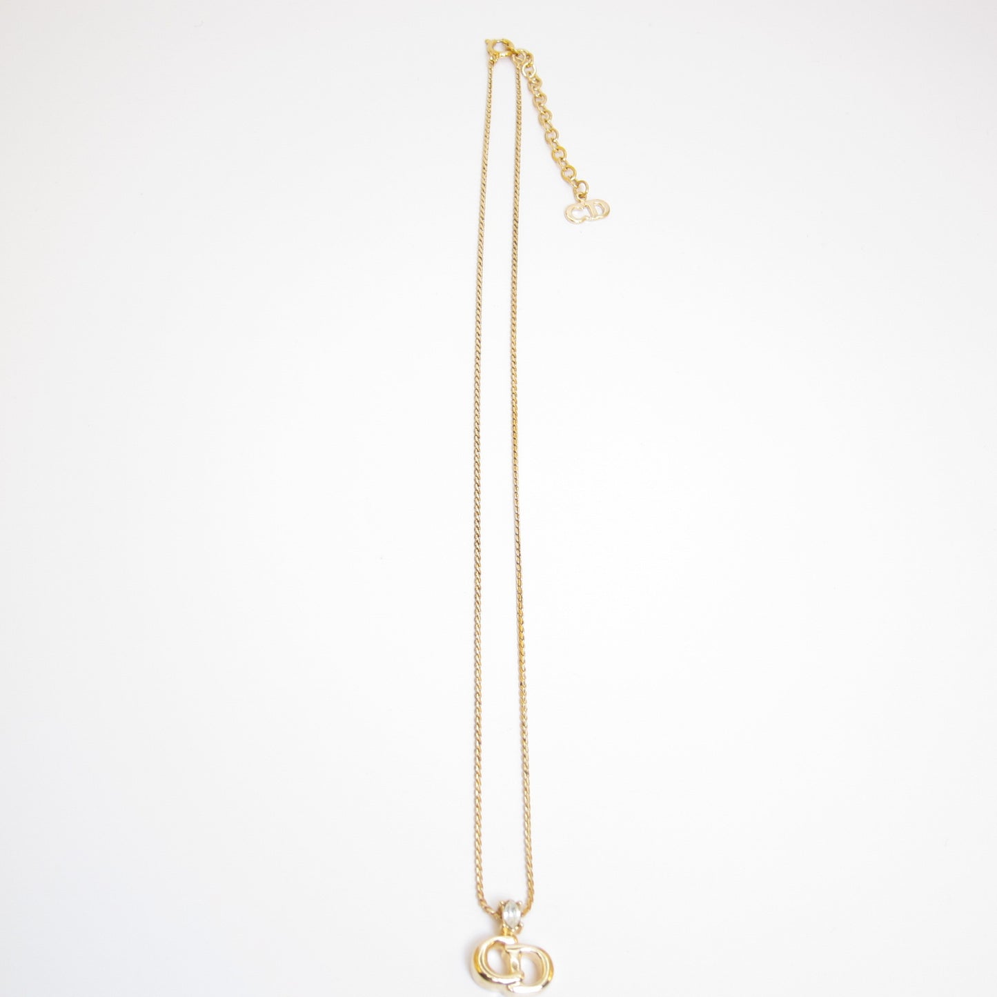 Christian Dior Vintage CD Logo and Rhinestone Golden Necklace