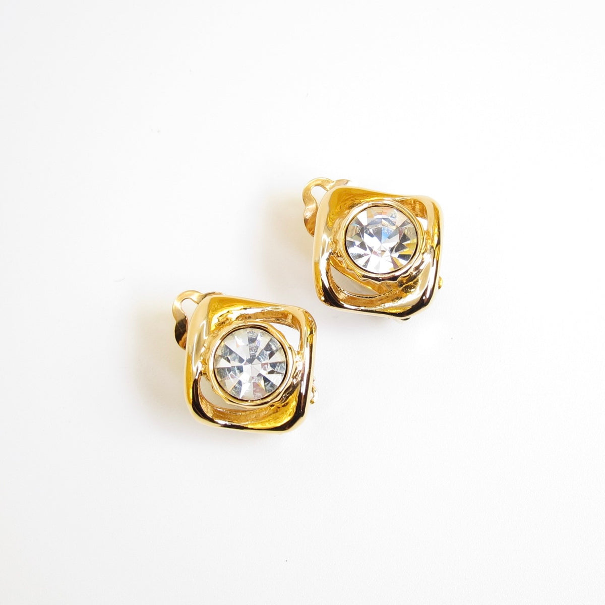 Yves Saint Laurent Gold-Plated Clear Stone Clip-On Earrings
