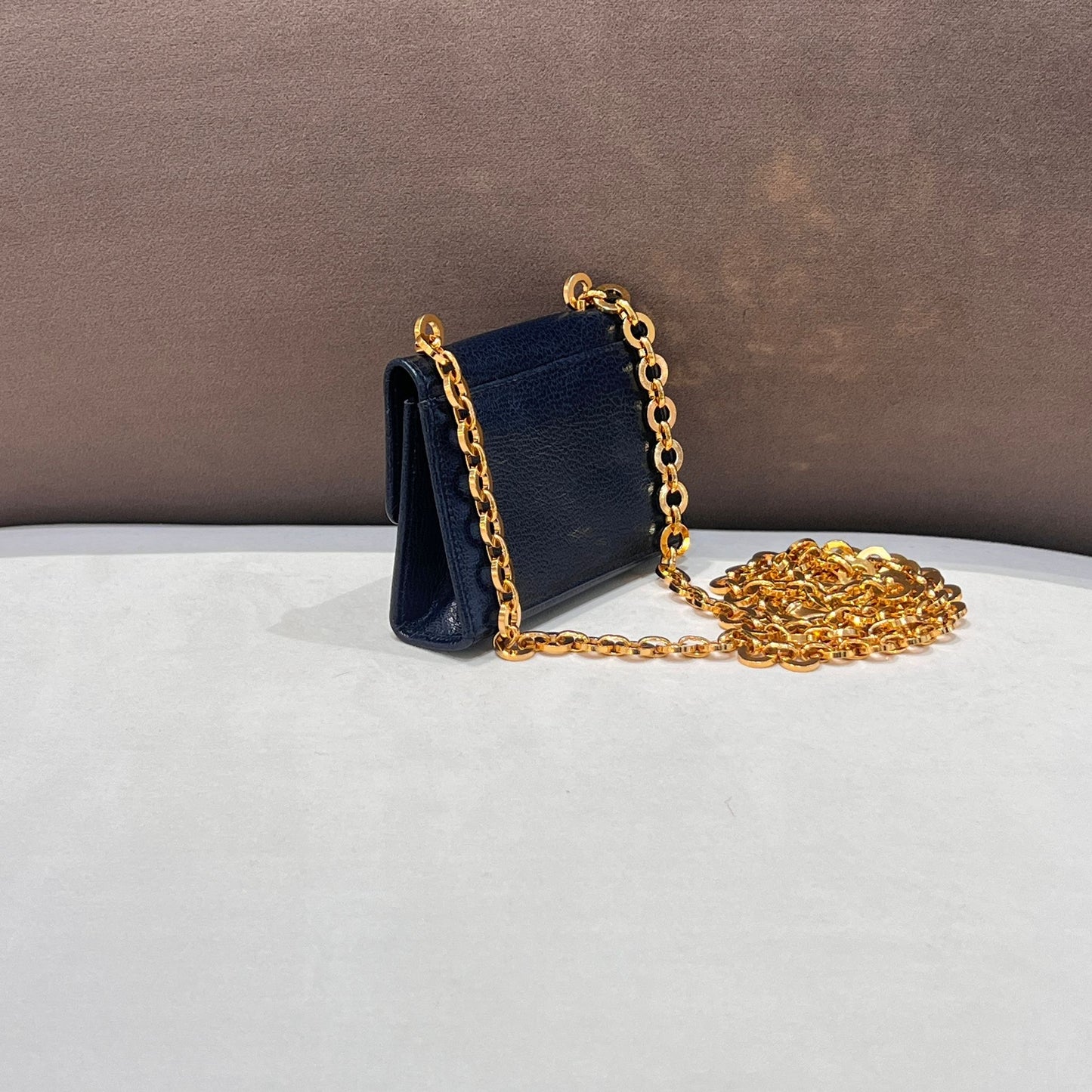 Ferragamo Vintage Gancini Navy Leather Mini Chain Shoulder Bag