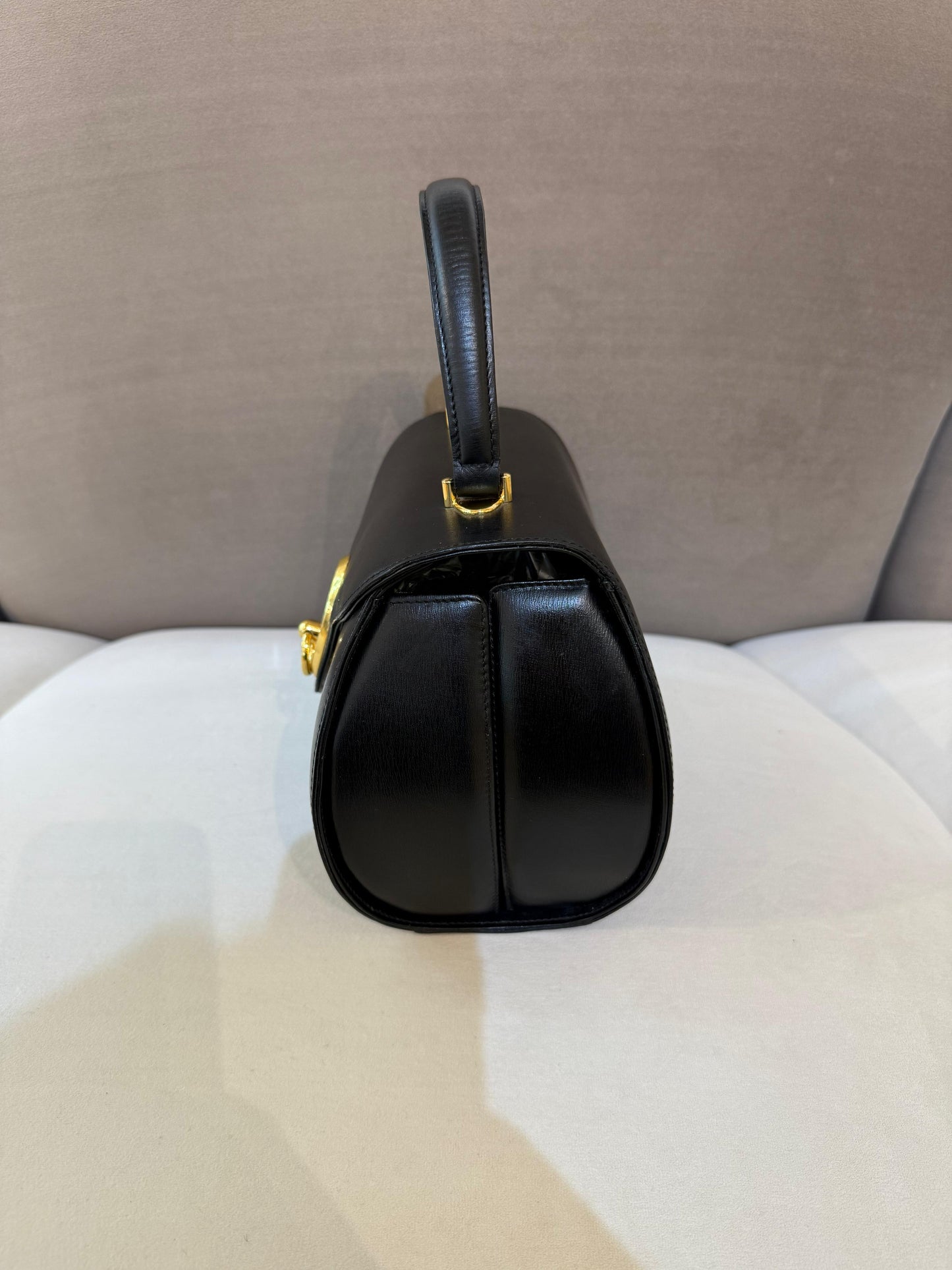 Givenchy Vintage Black Leather Oval Lock Top Handle Bag