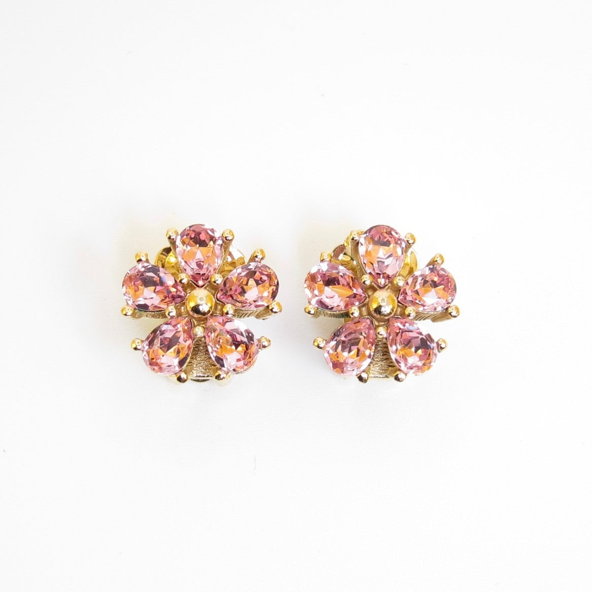 Christian Dior Gold-Tone Pink Stone Flower Clip-On Earrings