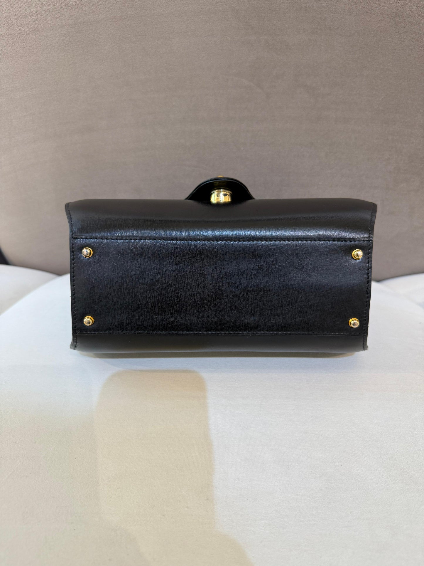 Givenchy Vintage Black Leather Oval Lock Top Handle Bag