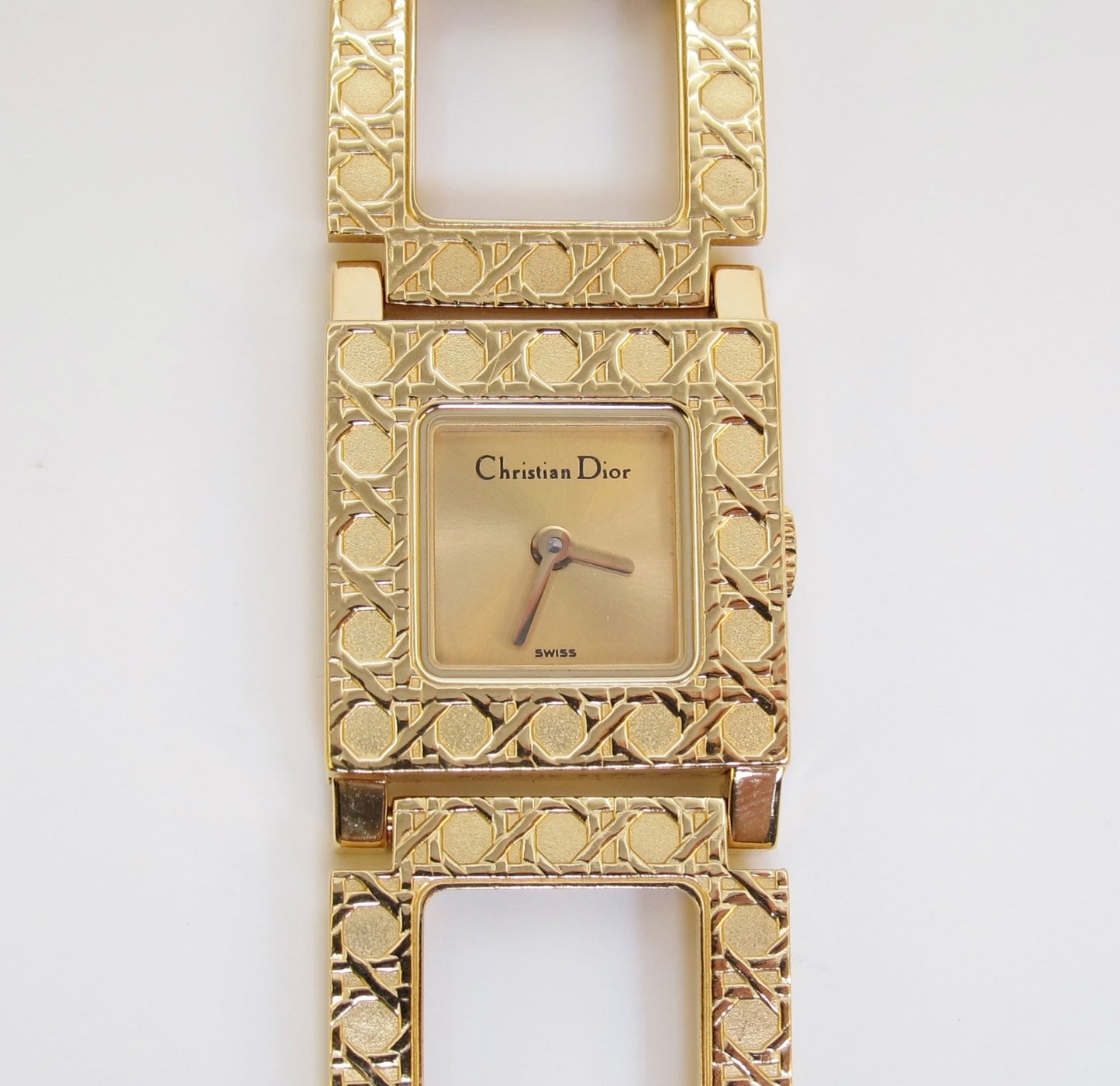 Christian Dior Vintage La Parisienne D60-159 Gold Cannage Bracelet with Removable Yellow Stone Watch