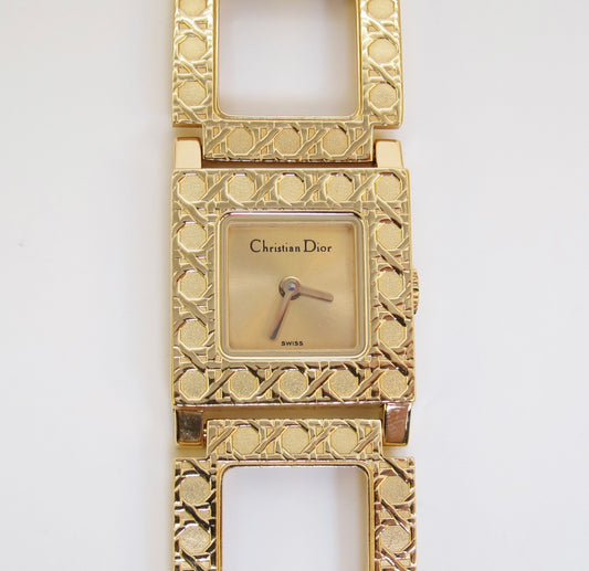 Christian Dior Vintage La Parisienne D60-159 Gold Cannage Bracelet with Removable Yellow Stone Watch