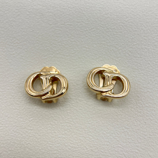 Christian Dior Vintage CD Logo Golden Clip-on Earrings