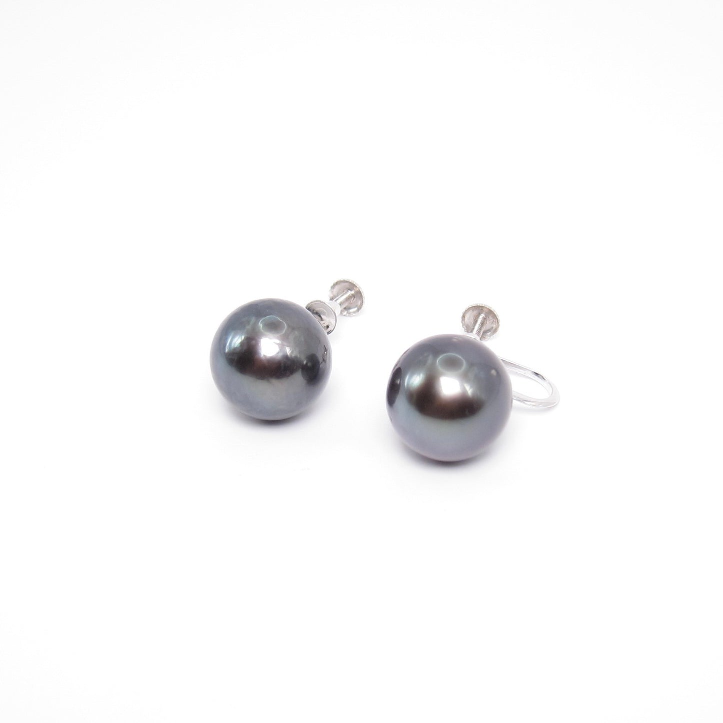 No Brand Vintage 14K White Gold Black South Sea Pearl Clip-on Earrings