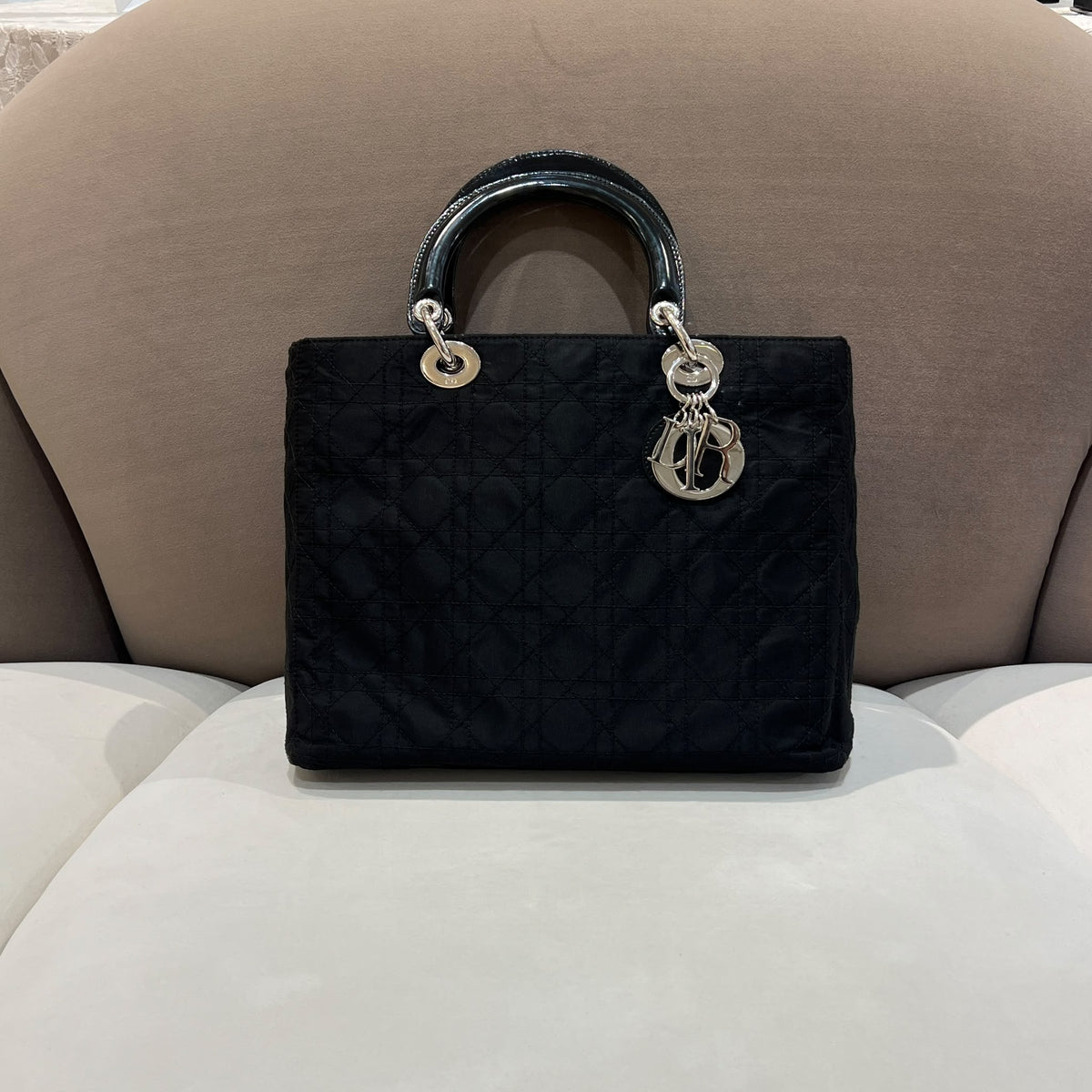 Christian Dior Vintage Black Cannage Nylon Lady Dior Handbag