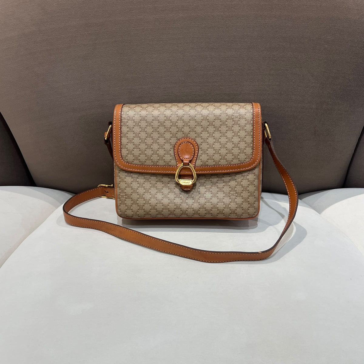 Celine Vintage Macadam Canvas Flap Shoulder Bag