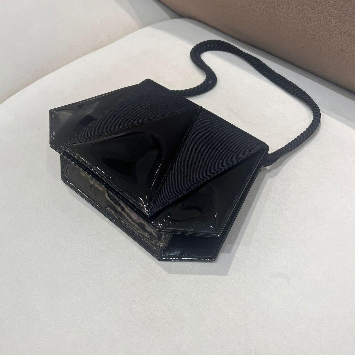 Vintage Geometric Leather Black Triangular Flap Shoulder Bag