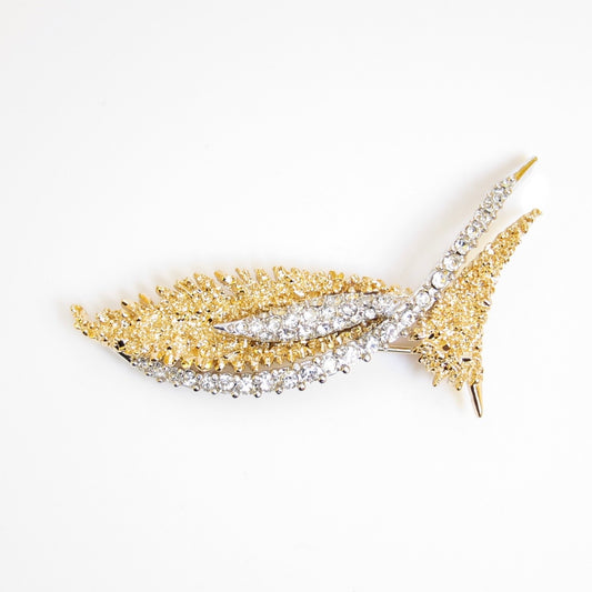 Nina Ricci Vintage Fish Motif with Rhinestone Two Tone Brooch