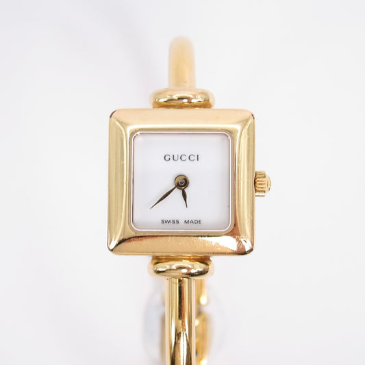 Gucci Vintage Square White Face Golden Bangle Watch