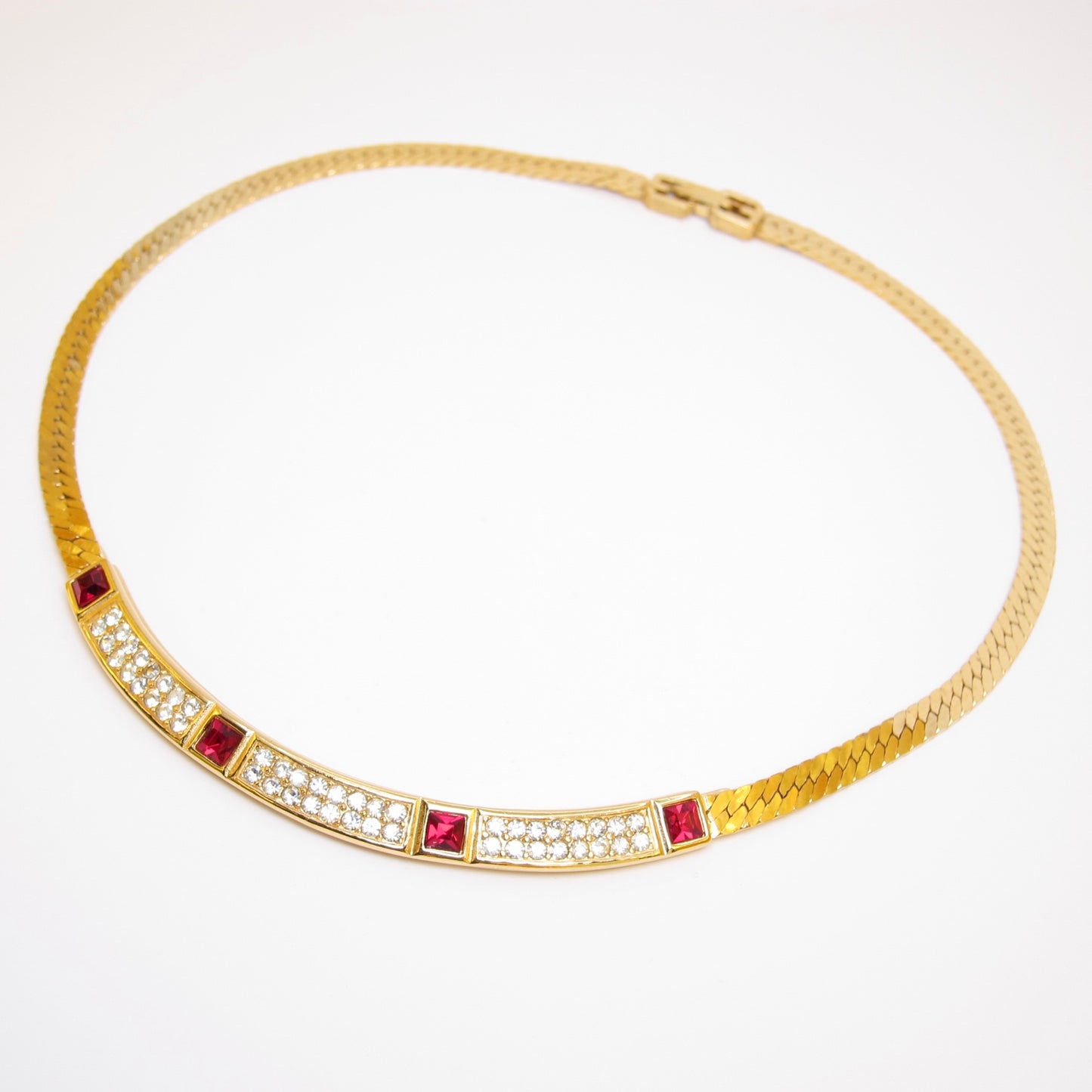 Givenchy Vintage Red Stone and Rhinestone Golden Necklace