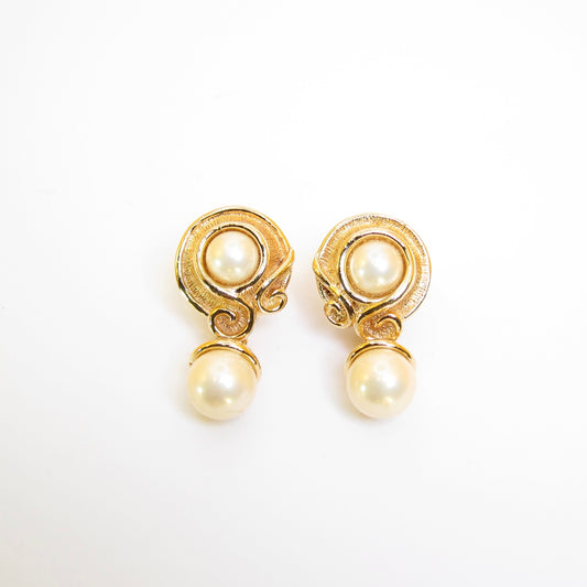 Christian Dior Vintage Pearl Motif Golden Clip-on Earrings