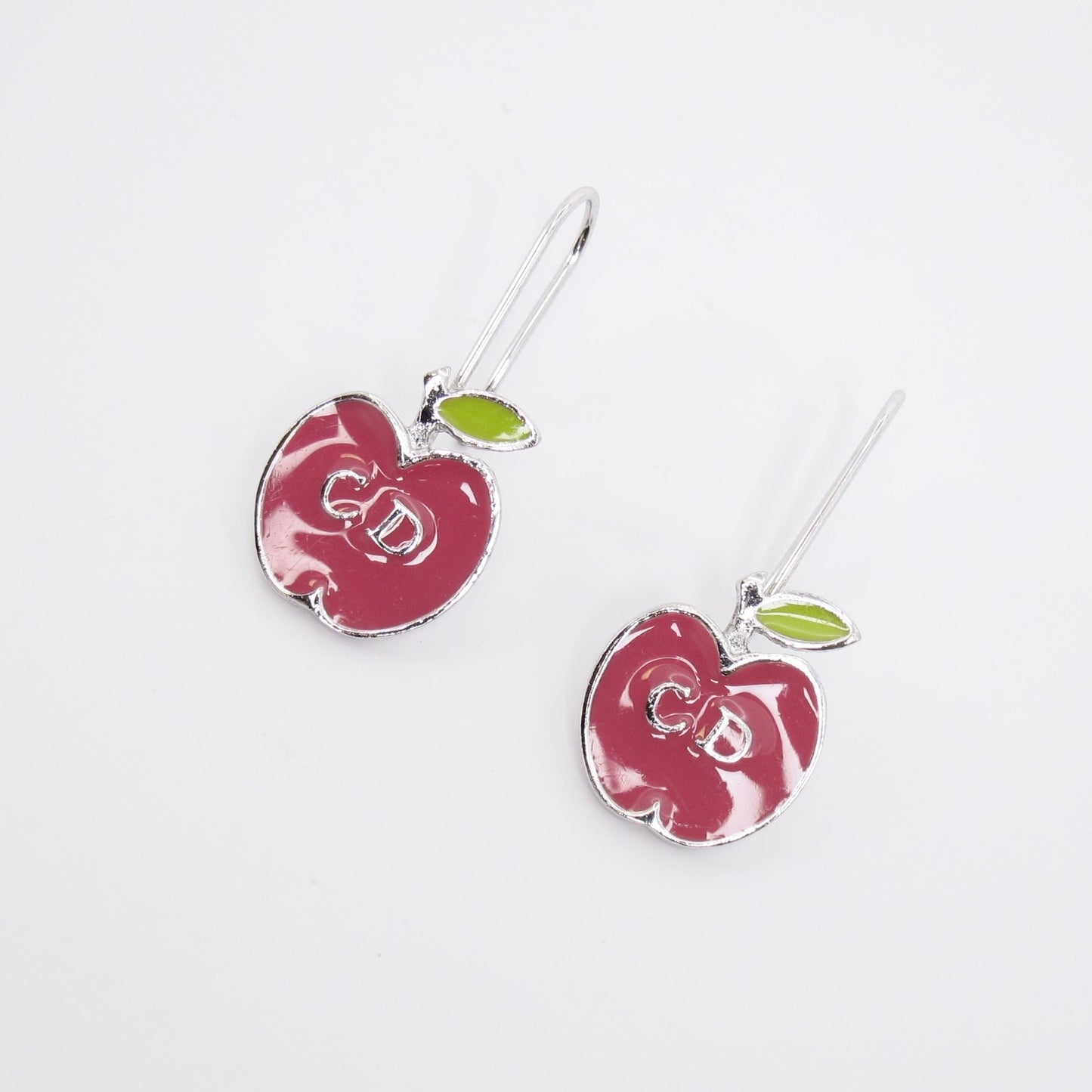 Christian Dior Vintage CD Logo Apple Motif Silver Earrings