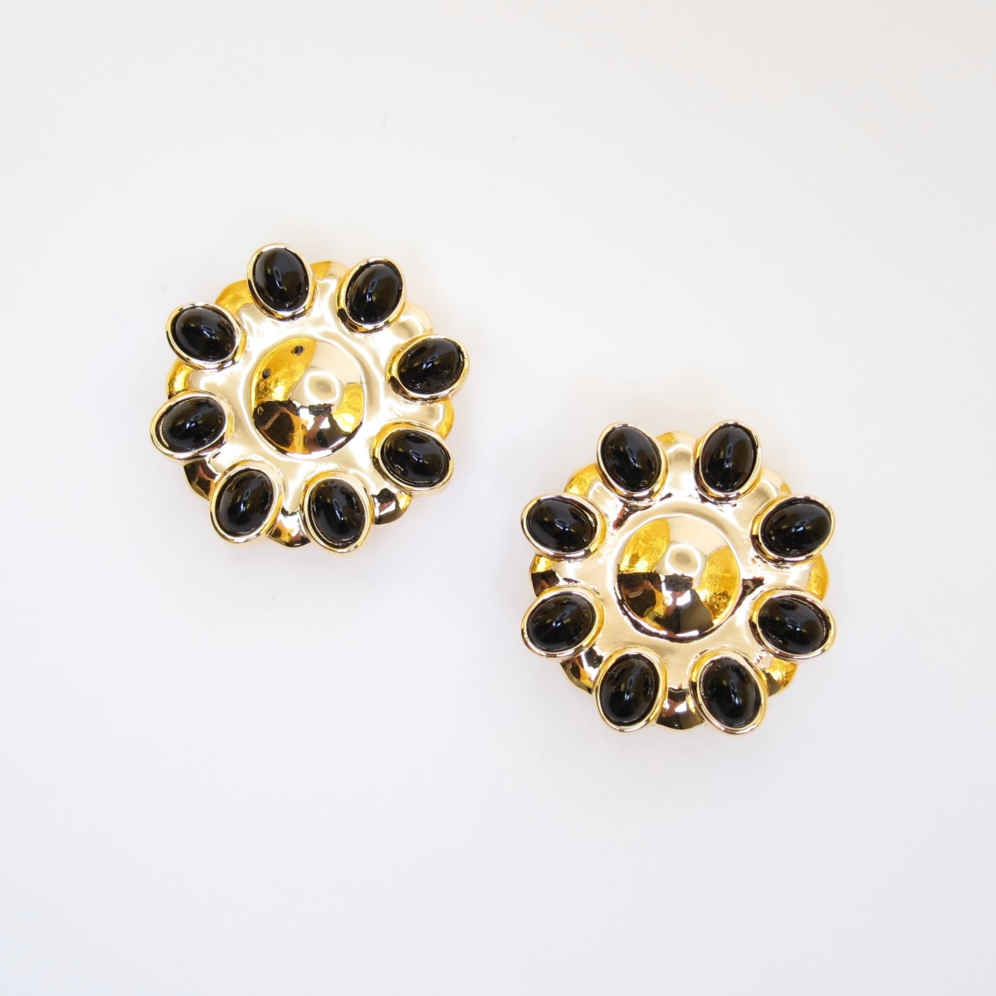 Nina Ricci Vintage Black Color Stone Golden Clip-on Earrings