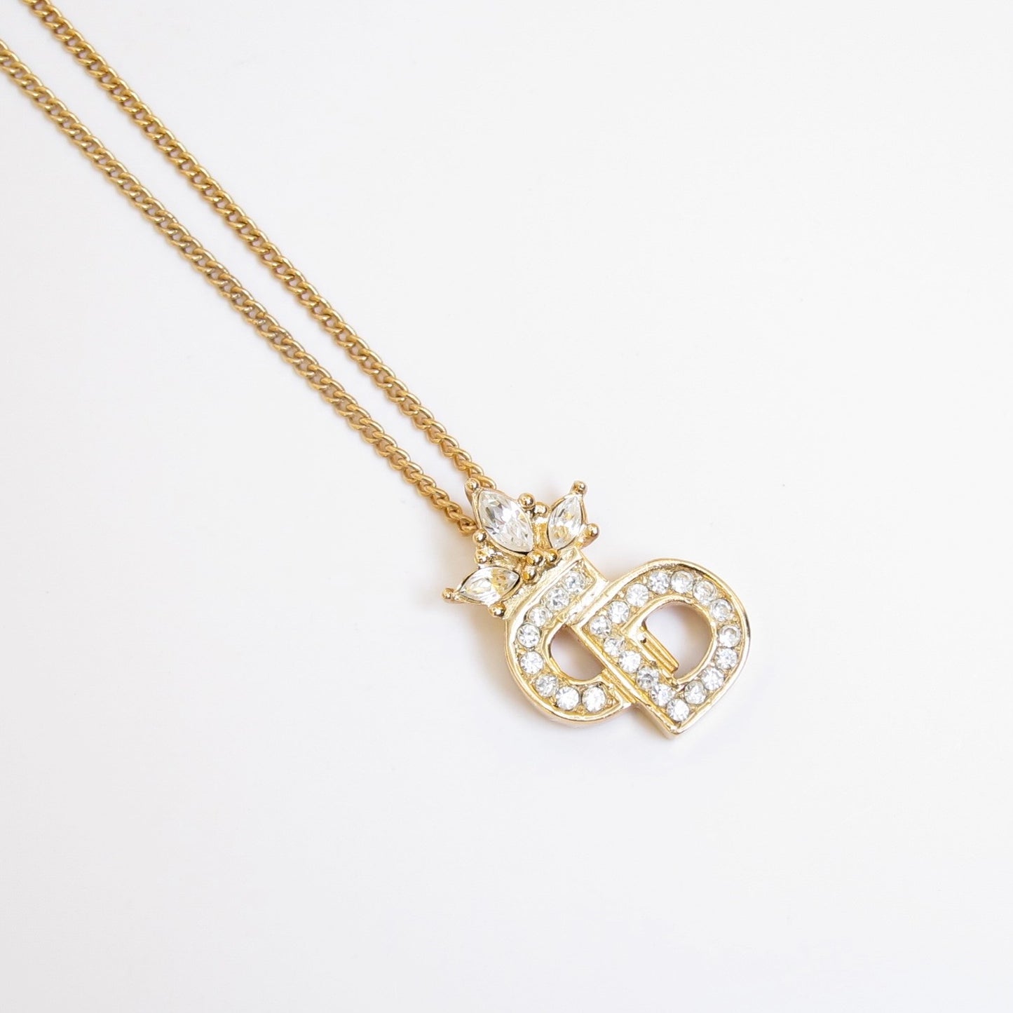 Christian Dior Vintage CD Logo with Rhinestone Golden Necklace